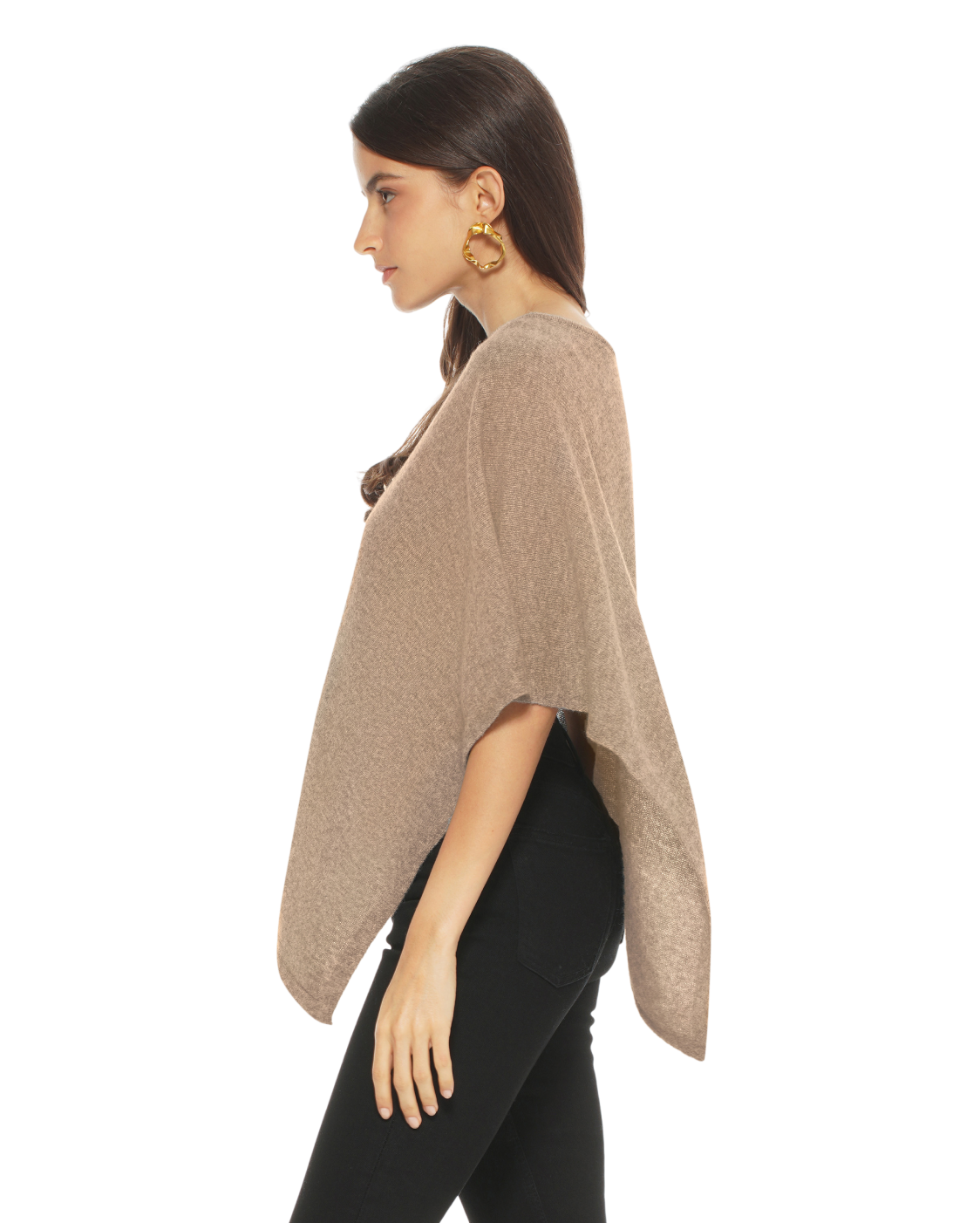 Luxury Women's Pure Cashmere Capelet Poncho Shawl - Soft Taupe Wrap for Fall & Winter - Perfect for Office, Travel and Evening Outfits