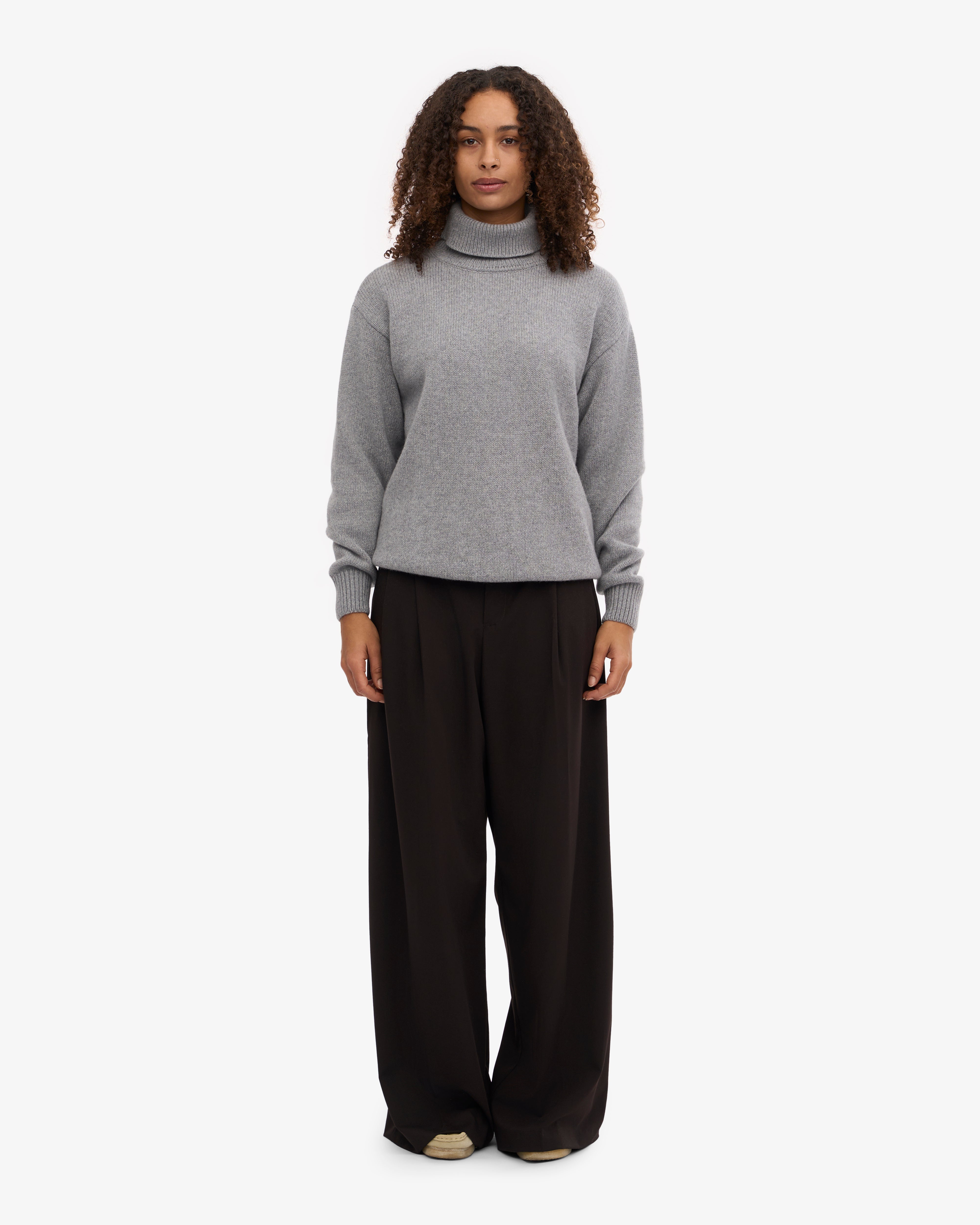 Premium Merino Wool Turtleneck Sweater for Women - Soft Heather Grey Winter Pullover - Perfect for Office, Travel & Casual Wear