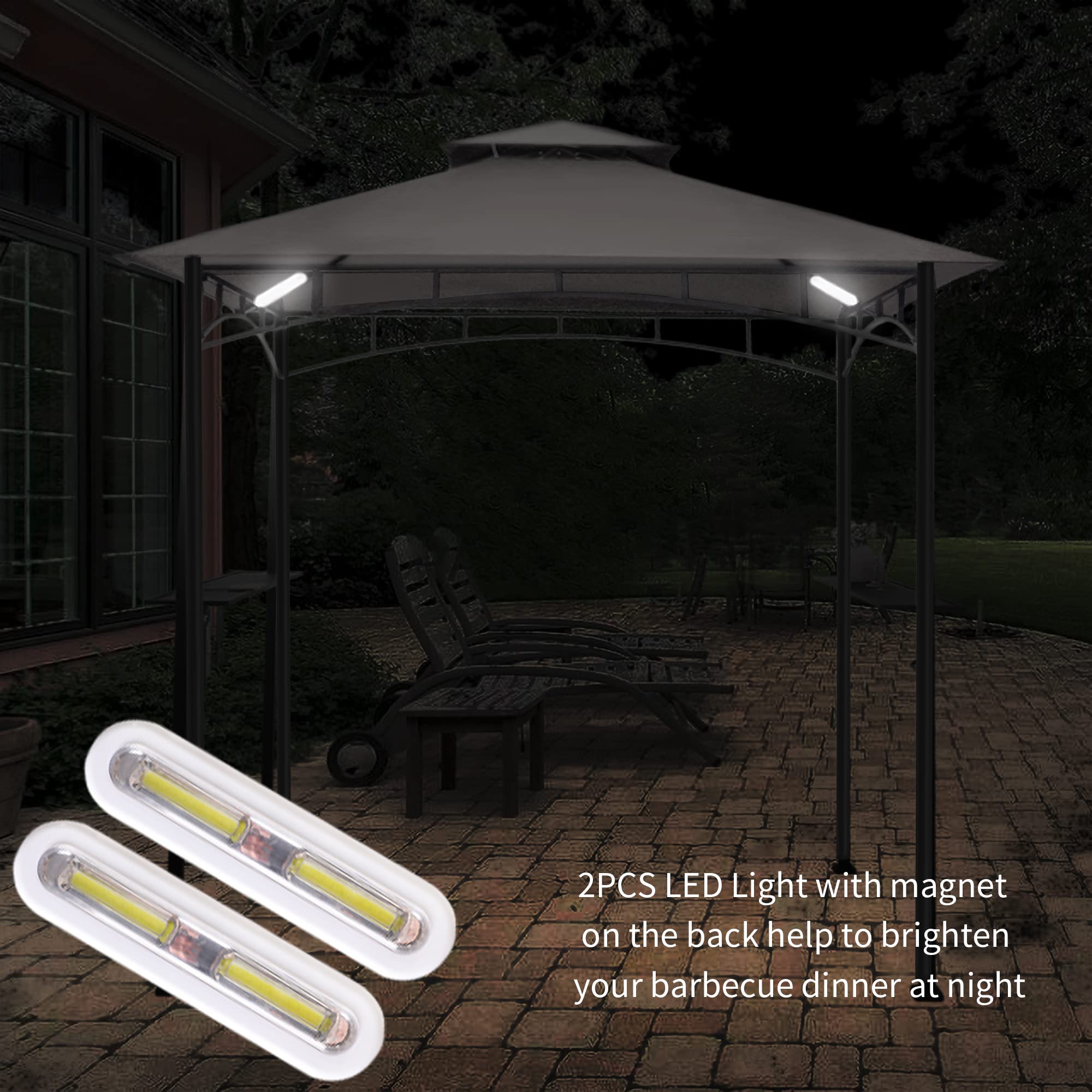 5x8 Grill Gazebo Canopy with Shelves & 2 LED Lights - Waterproof Outdoor BBQ Shelter for Patio, Backyard, Garden - Grey FAB BASED Gazebo for Cooking, Dining & Entertaining