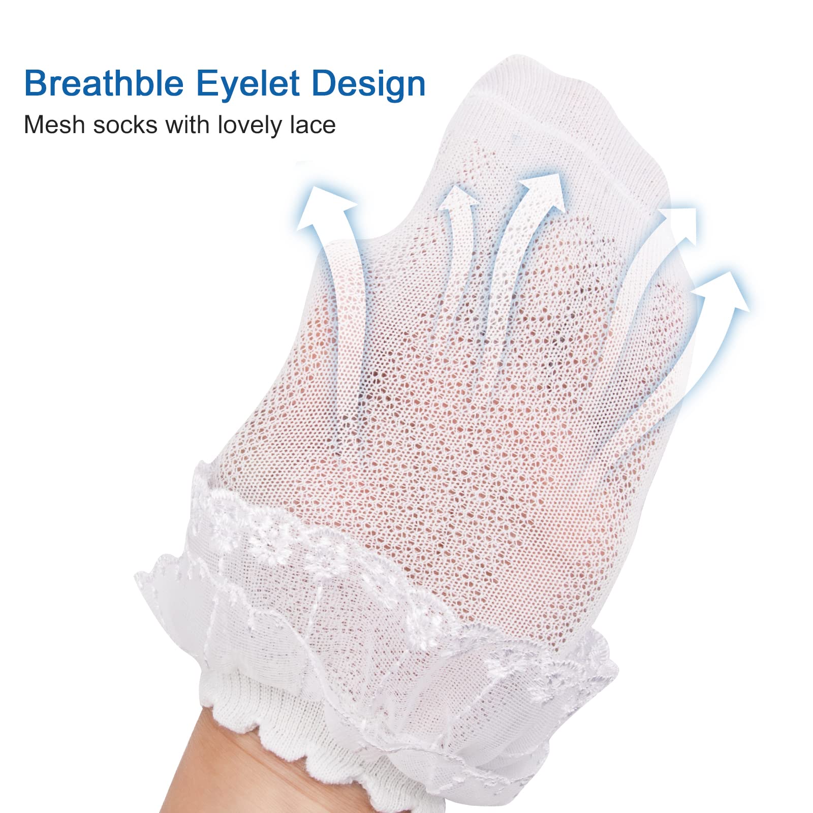 4/5 Pairs Baby Toddler Girls Ruffle Lace Socks - Eyelet White Princess Cotton Cute Frilly Dress Socks for Kids 1-9T - Perfect for Birthday Parties, Photo Shoots & Special Occasions