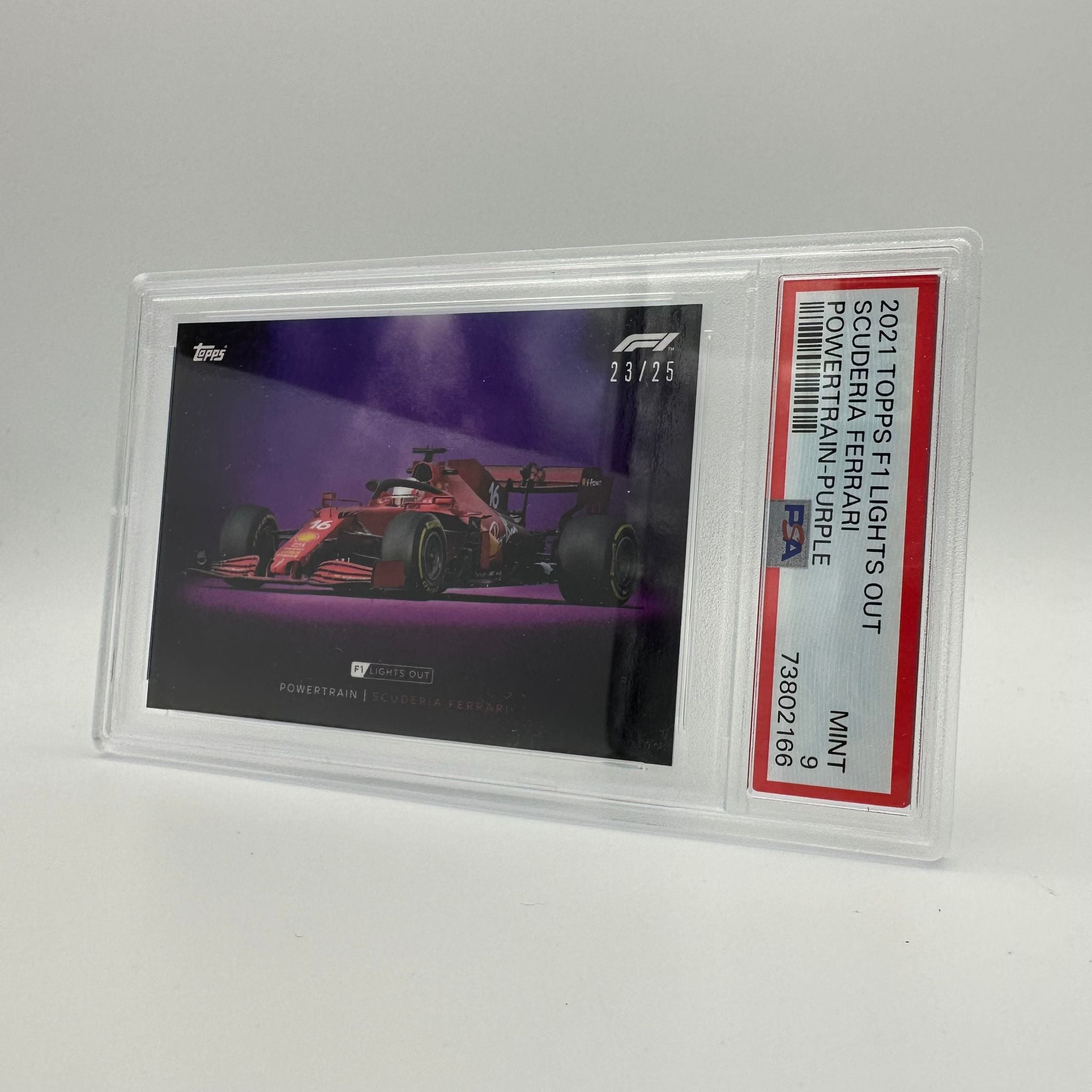 PSA 9 Graded 23/25 Ferrari Powertrain Purple Parallel Trading Card - Rare Collectible for Sports Memorabilia & Car Enthusiasts