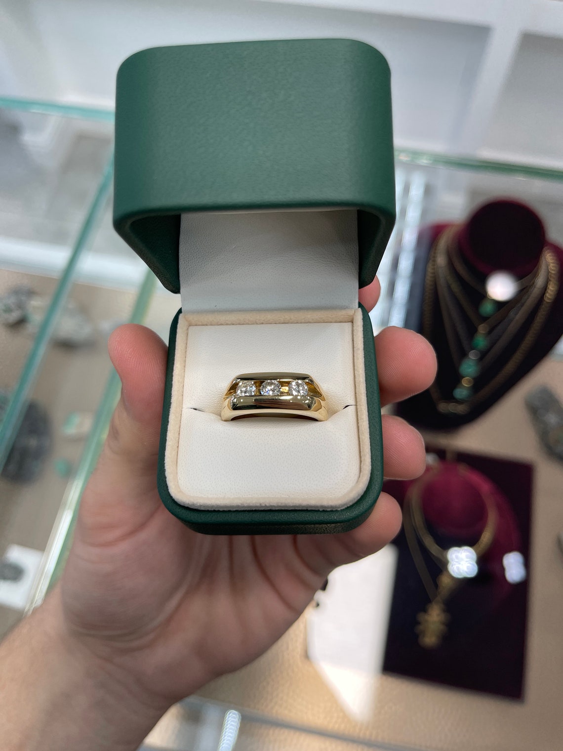 1.32tcw Natural Diamond Three Stone Men's 14K Gold Wedding Band Ring - Perfect for Engagement, Anniversary & Special Occasions