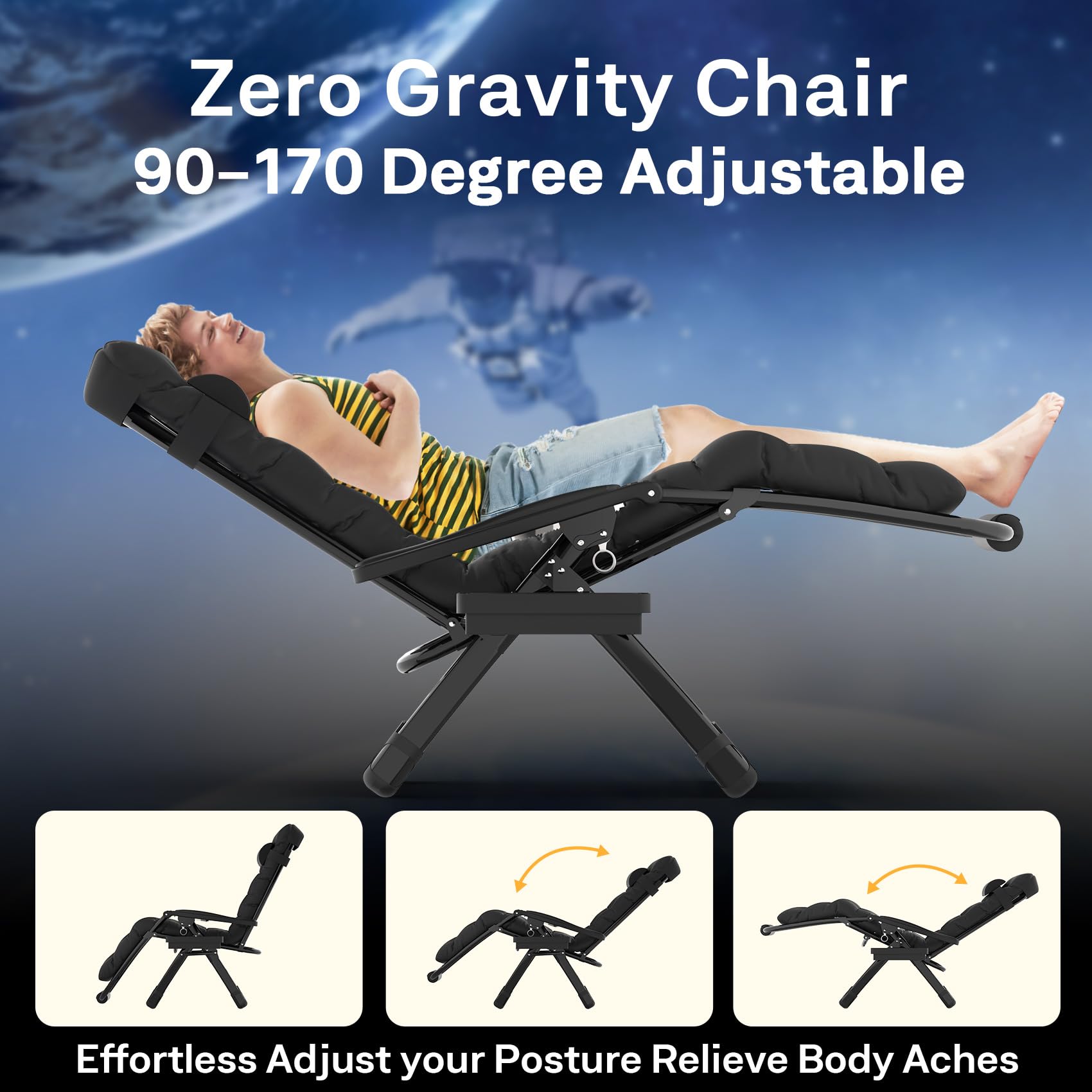 **Slendor XXL Zero Gravity Lounge Chair - 33In Oversized Padded Recliner for Patio, Lawn & Backyard - Heavy Duty 500lbs Capacity - Aluminum Alloy Lock, Headrest & Cup Holder - Perfect for Relaxing, Sunbathing & Outdoor Lounging**