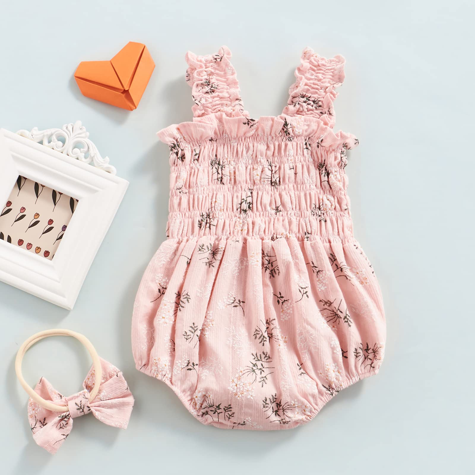 Floral Cotton Baby Girl Romper & Headband - Summer Sunsuit for Infants