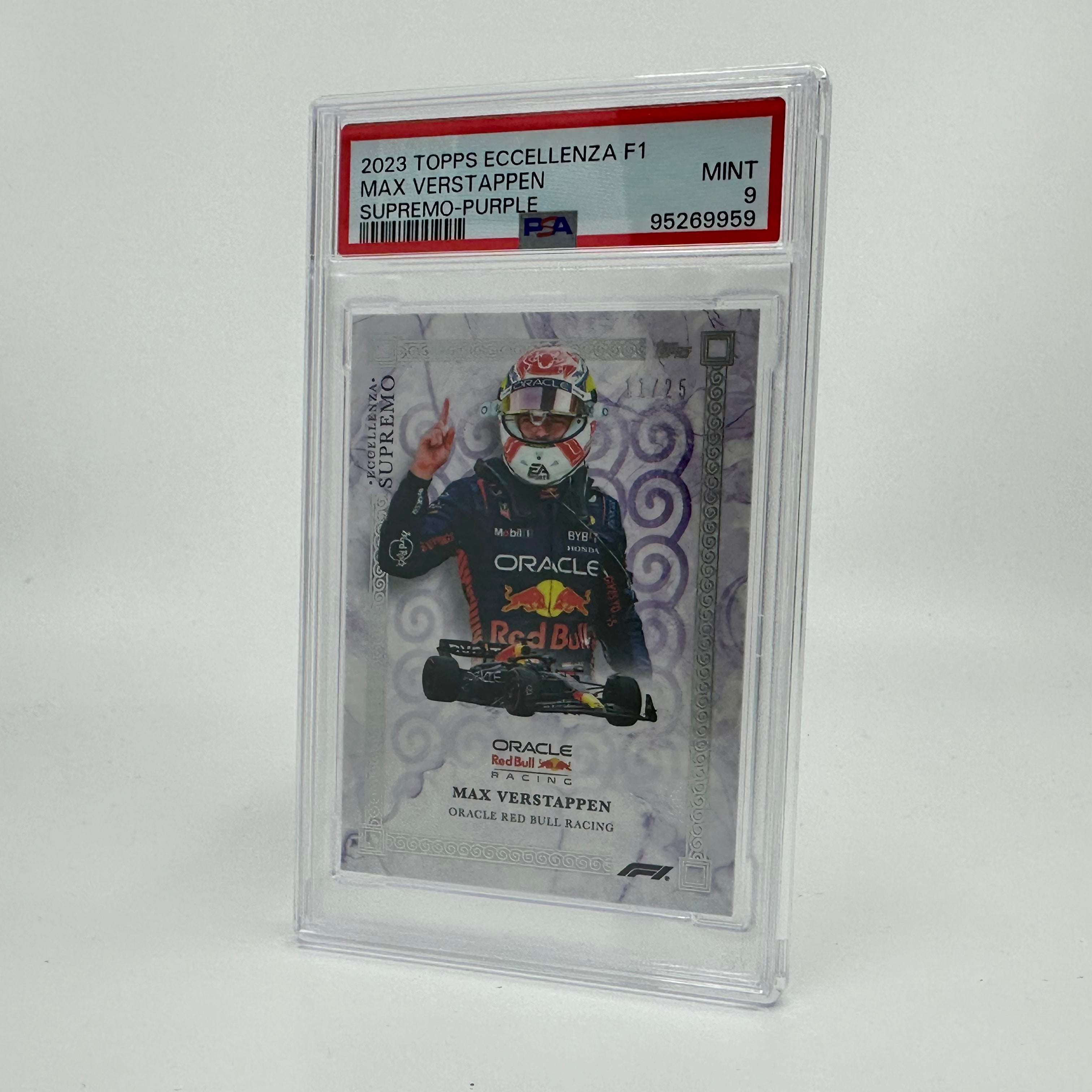 PSA 9 Graded 11/25 Max Verstappen Purple 2023 Eccellenza Supremo Racing Card - Perfect for F1 Collectors & Motorsport Memorabilia Displays