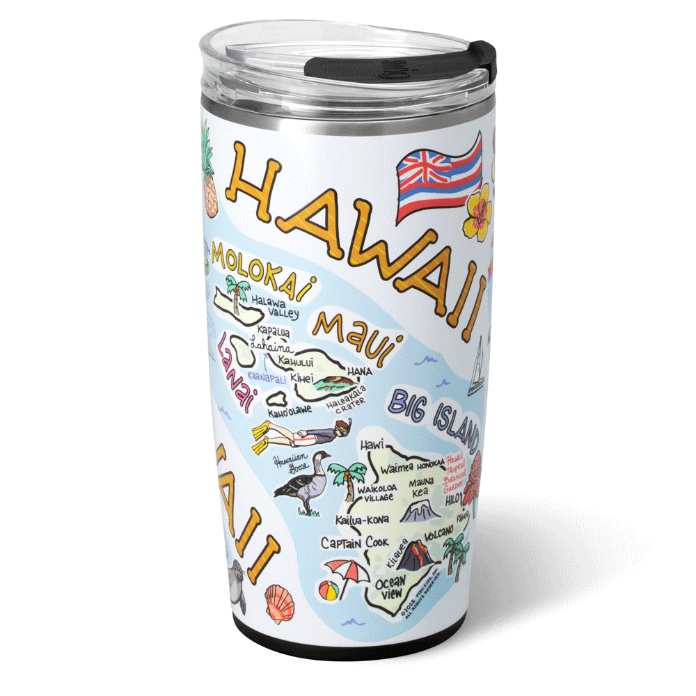 22oz Insulated Hawaii Tumbler with Lid & Straw - Double Wall Vacuum Stainless Steel Travel Mug for Hot & Cold Drinks - Perfect for Beach, Office, and Outdoor Adventures