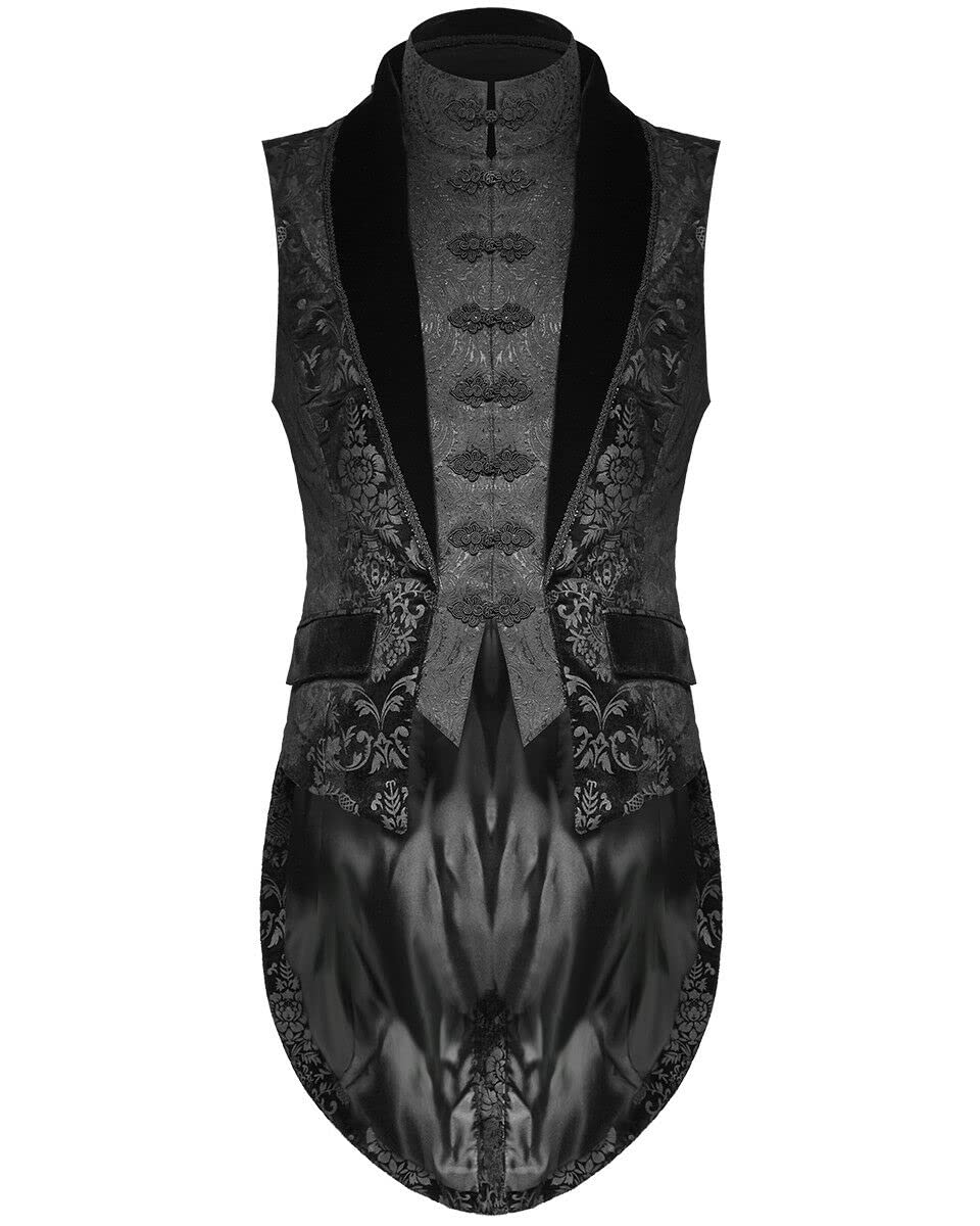 Premium Men's Black Brocade Waistcoat - Gothic Steampunk Victorian Tailcoat for Formal Events & Cosplay