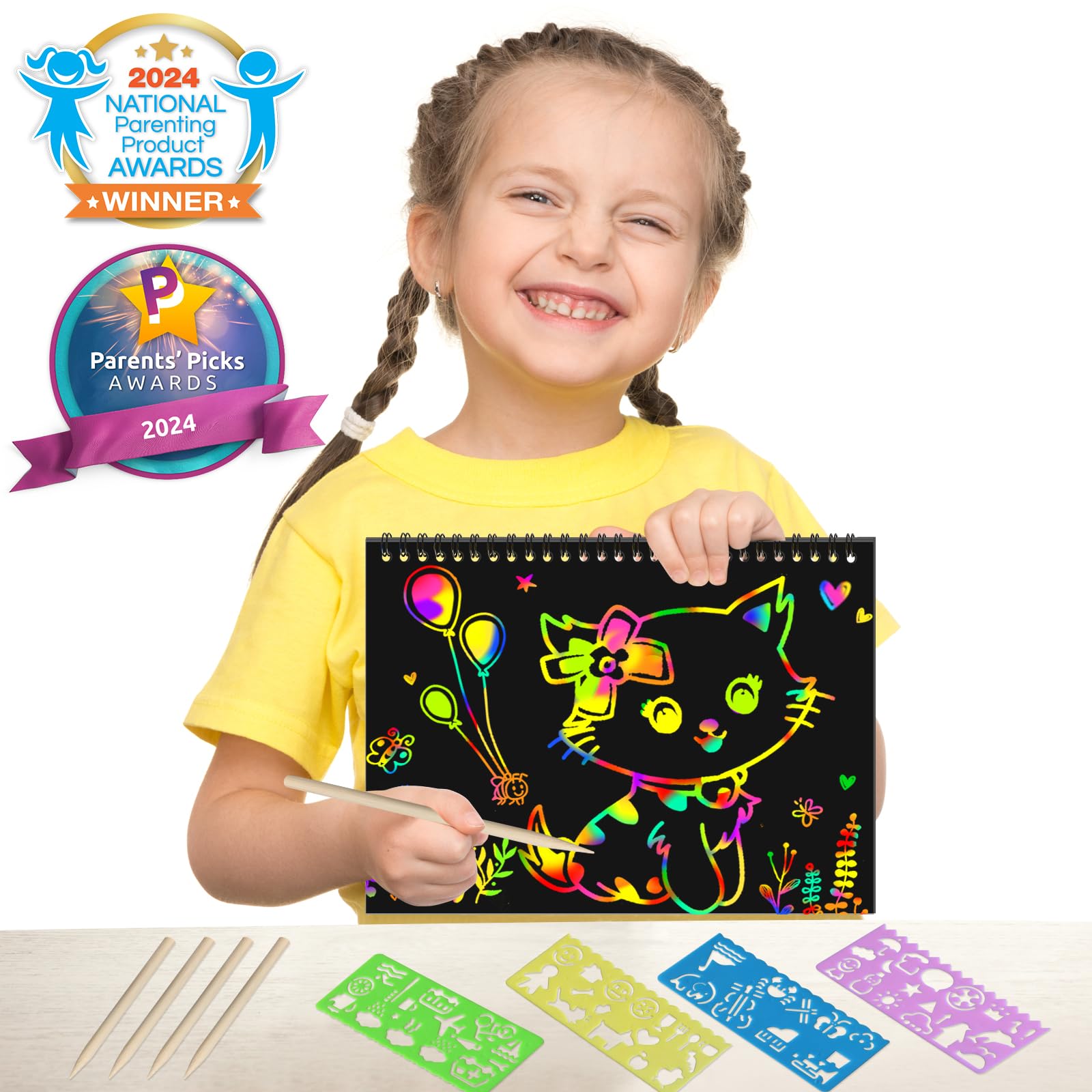 ZMLM Scratch Paper Art Craft: 2 Pack Rainbow Scratch Set for Kids Ages 4-8 - Black Magic Drawing Coloring Kit, Easter Basket Stuffers, Birthday Party Favors, Classroom Activities, Travel Toys for Girls & Boys