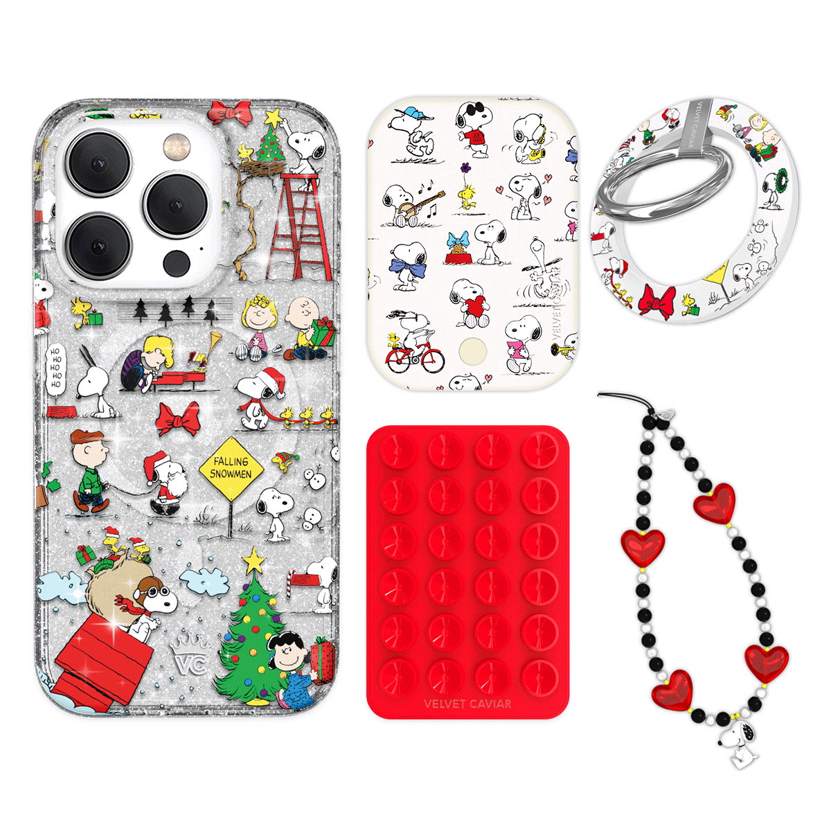 Snoopy Christmas Glitter iPhone Case with Grip - Cute Holiday Phone Cover for iPhone 13/14/15 Pro Max - Perfect for Christmas Gifts & Winter Travel Accessories
