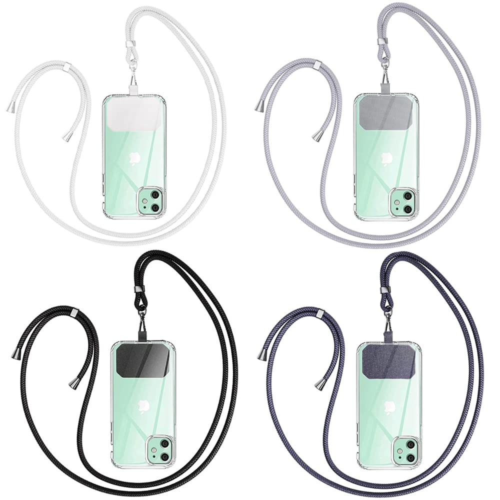 Universal Adjustable Nylon Phone Lanyard Neck Strap - Compatible with Most Smartphones & Phone Cases (Black/Dark Grey/Light Grey/White) - Perfect for Work, Travel, Events & Hands-Free Convenience