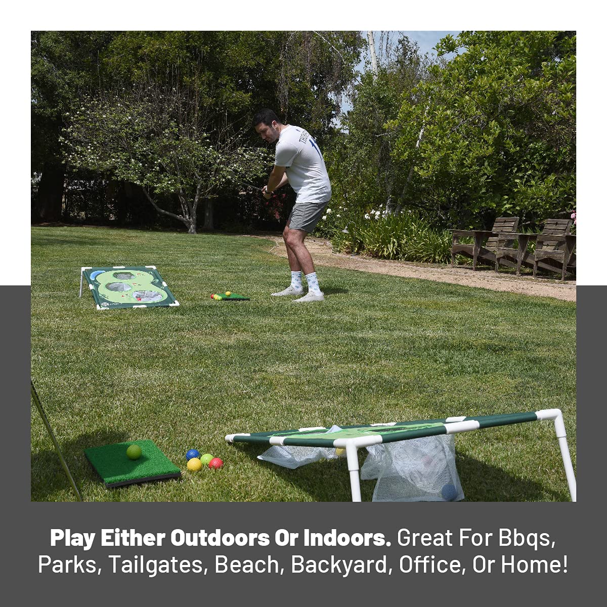 Premium Golf Cornhole Set - Outdoor & Indoor Golf Yard Game for Chipping Practice - Perfect Golf Gift for Men - Great for Backyard Parties, Tailgating & Family Gatherings