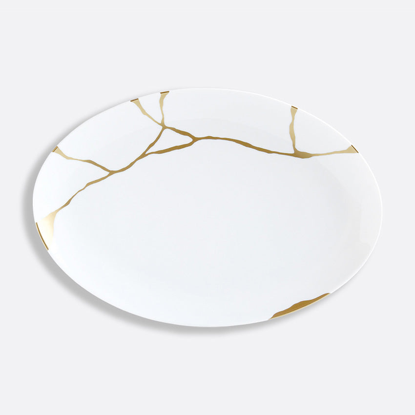 Bernardaud Kintsugi Oval Platter - Handcrafted Japanese Ceramic Serving Tray for Elegant Dining & Entertaining