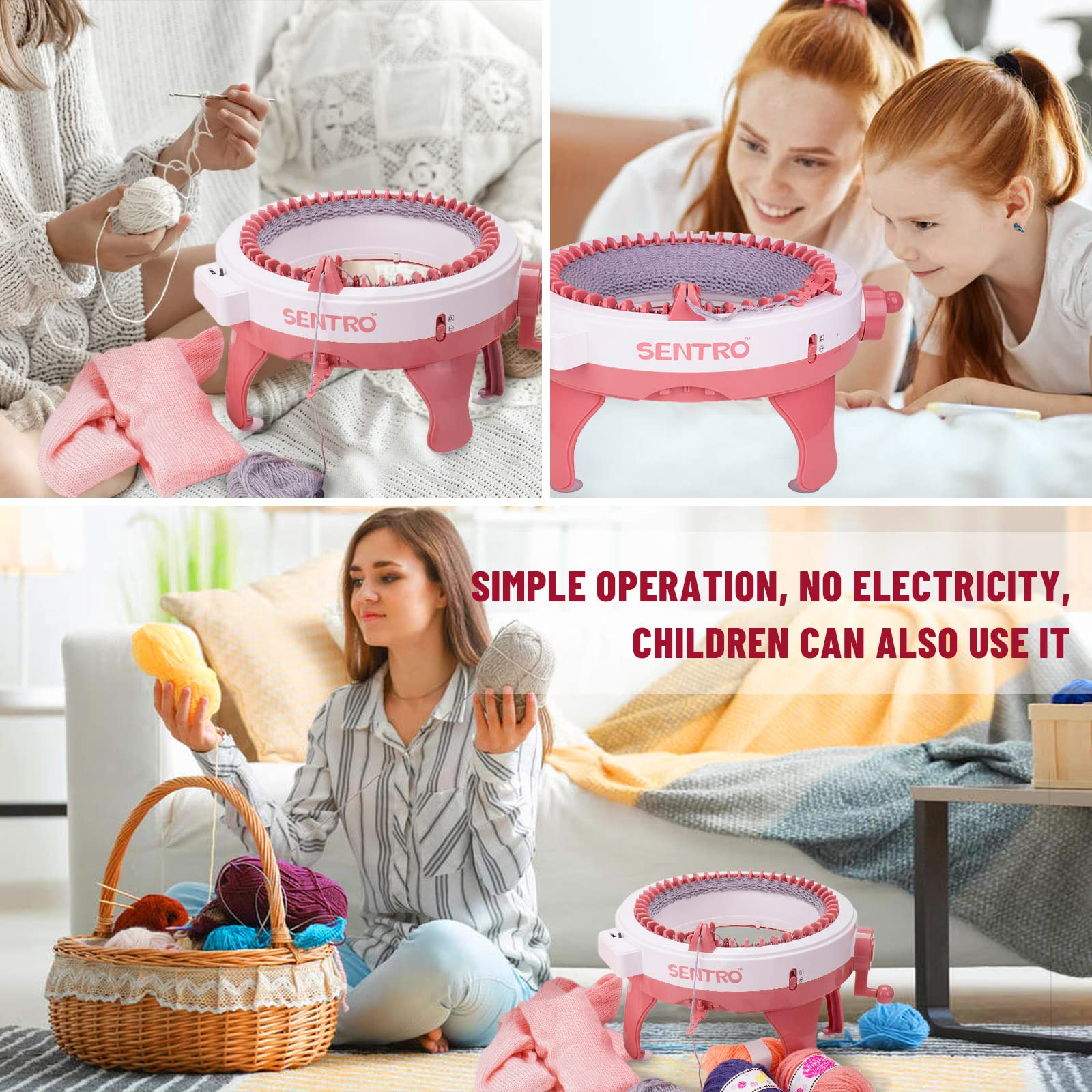 SENTRO 48 Needle Knitting Machine - Dual Mode DIY Braid Maker for Adults & Kids | Portable Knitting Device for Home, Living Room, Patio & Crafts | Perfect Gift for Knitting Enthusiasts (Model A48)