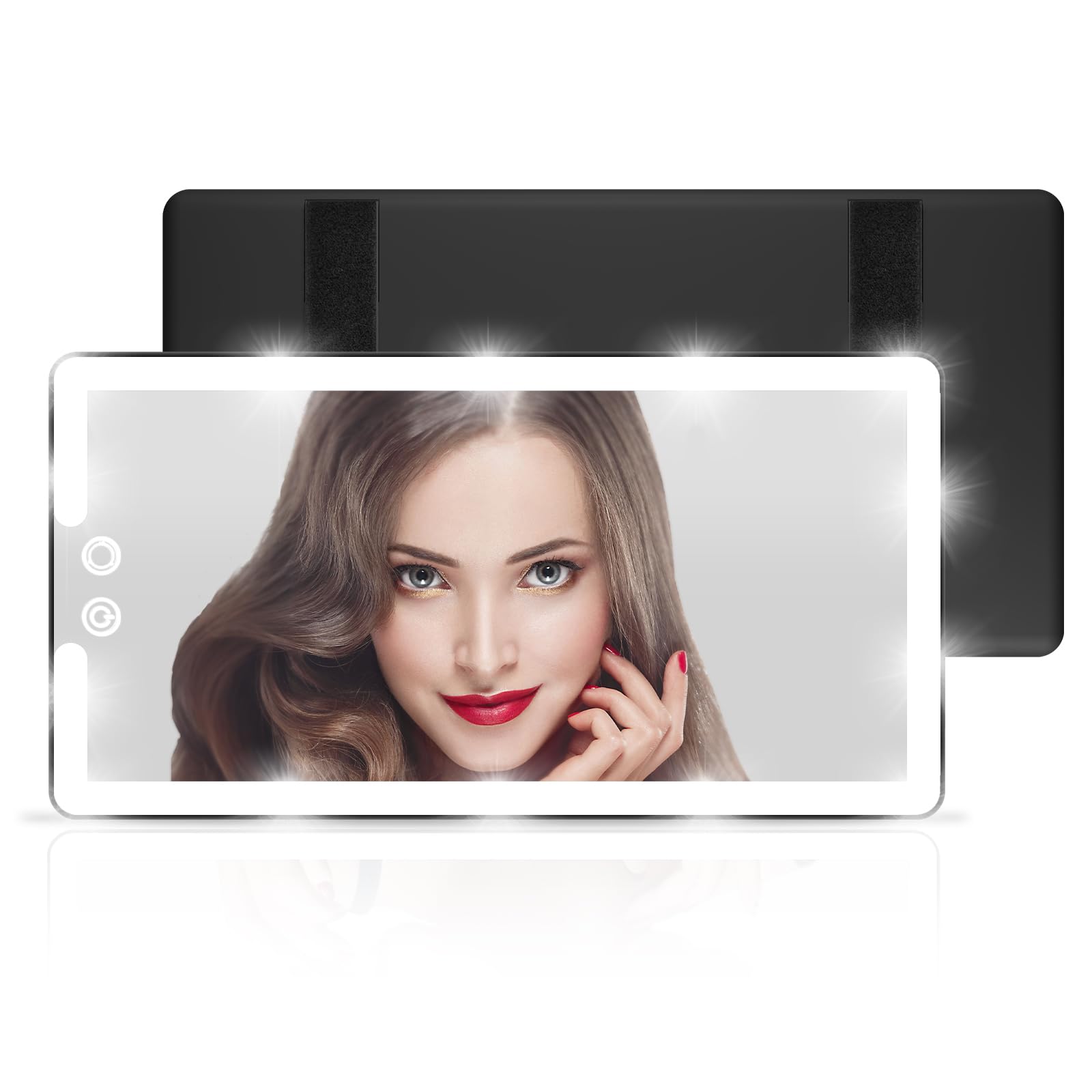 Upgraded LED Car Sun Visor Vanity Mirror with Dimmable Lights - Large Rechargeable Makeup Mirror for Cars - Universal Rear View Mirror Attachment - Perfect for On-the-Go Makeup, Night Driving & Car Organization