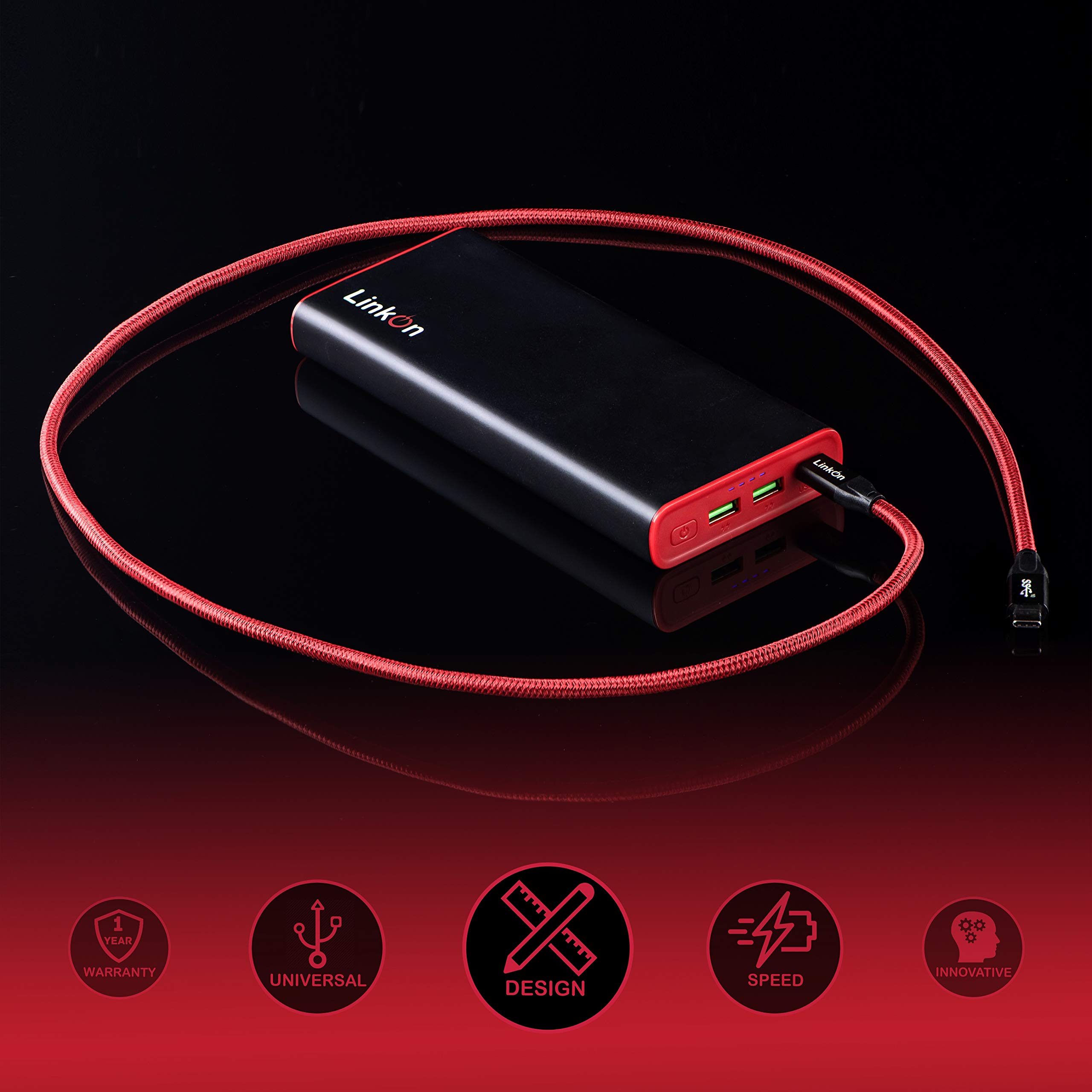 LinkOn 136W 26800mAh Power Bank with 100W USB-C PD3.0 & Dual 18W USB-A QC3.0 Ports - Fast Charging External Battery for MacBook, Dell, HP, Surface, Chromebook - Perfect for Travel, Work, and Emergency Power Backup