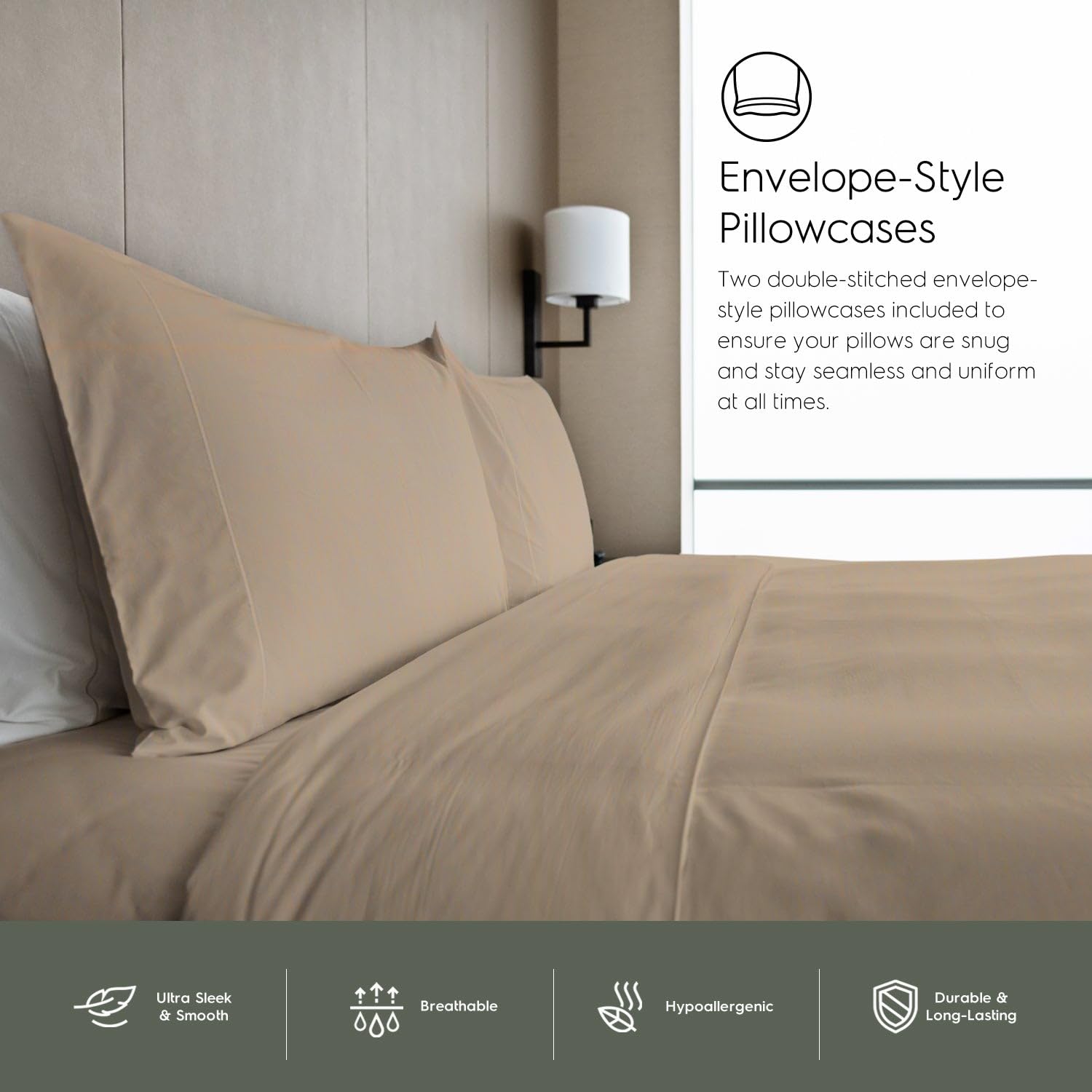 Tafts Queen Sheets Set - 100% Bamboo Viscose Bedding, Ultra Soft & Cooling, Double Stitched Luxury Sheets with Lifetime Quality Guarantee (Beige) | Perfect for Hot Sleepers & Eco-Friendly Home Decor