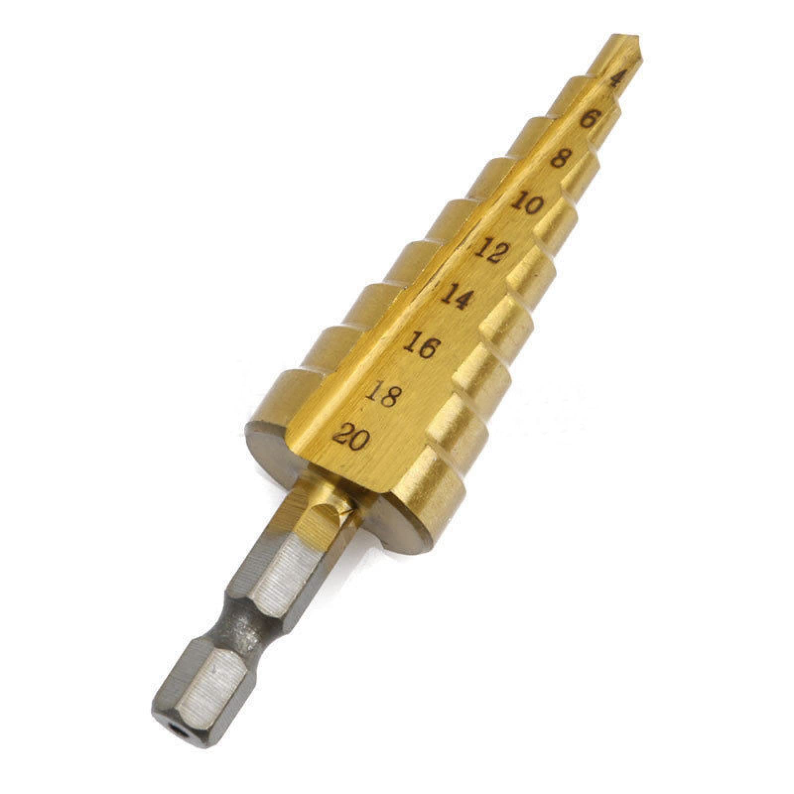 NUSHKI 4-20mm HSS Titanium Step Drill Bit Set - High Speed Steel Cone Drill for Metal, Wood, Plastic - Perfect for Countersinking, Sharpening & Hole Drilling in DIY Projects & Professional Workshops