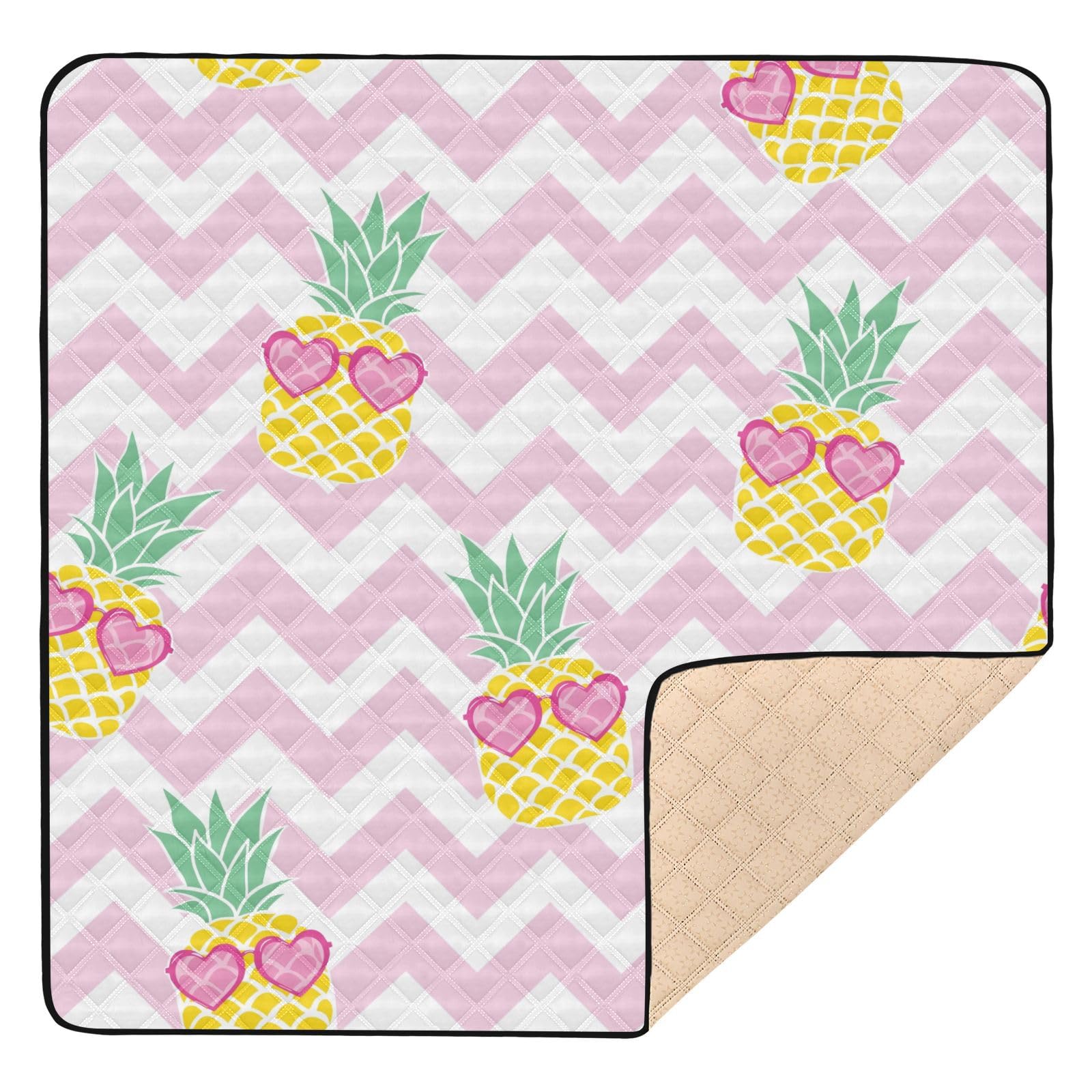 Gold Pineapple Summer Baby Play Mat - 50''x50'' Waterproof Soft Foam Activity Gym Mat for Infants & Toddlers - Indoor/Outdoor Use for Crawling, Tummy Time & Playtime