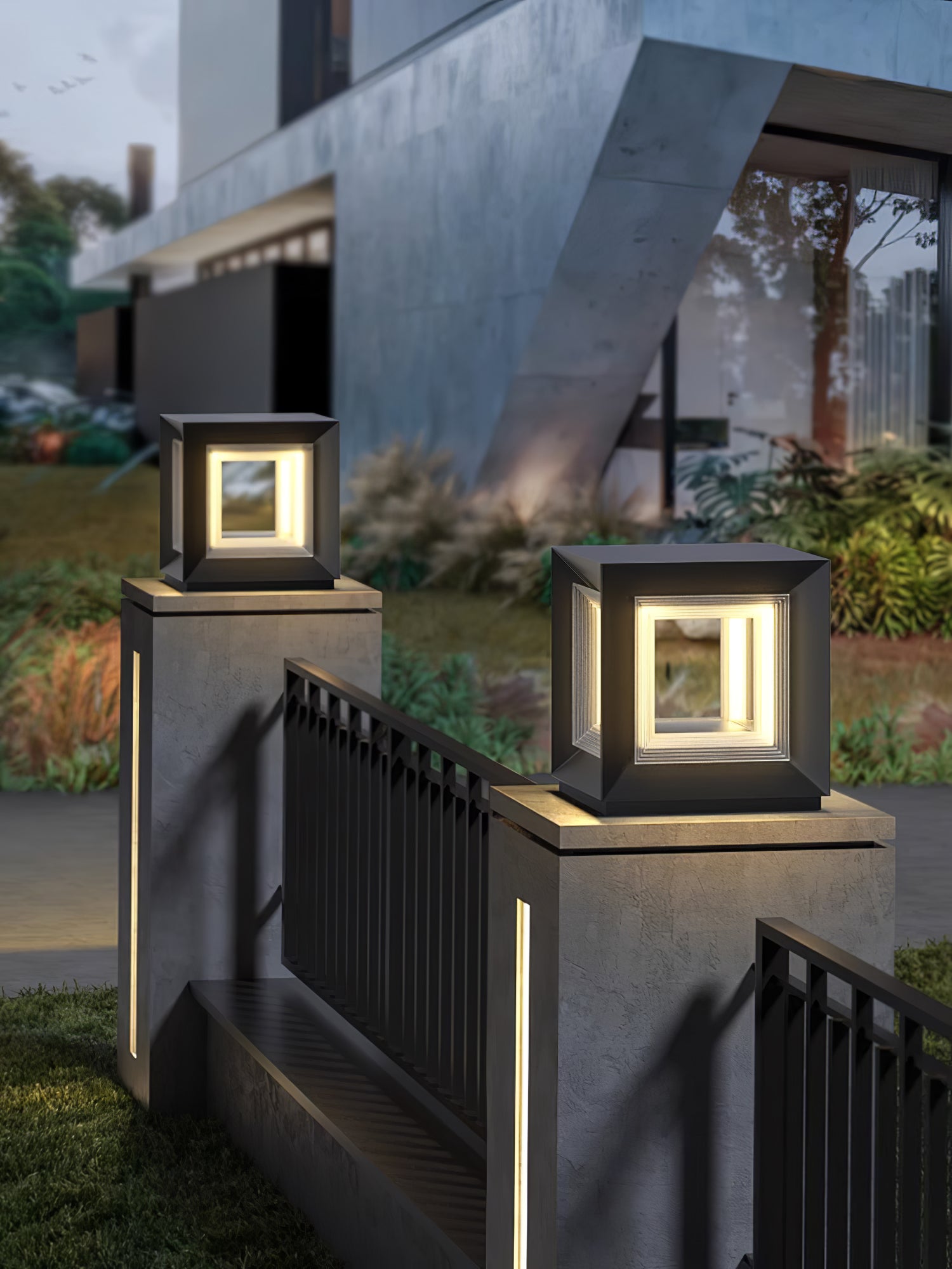 Solar Powered LED Light Cube Outdoor Post Light - Waterproof & Durable for Garden, Pathway, and Patio Lighting
