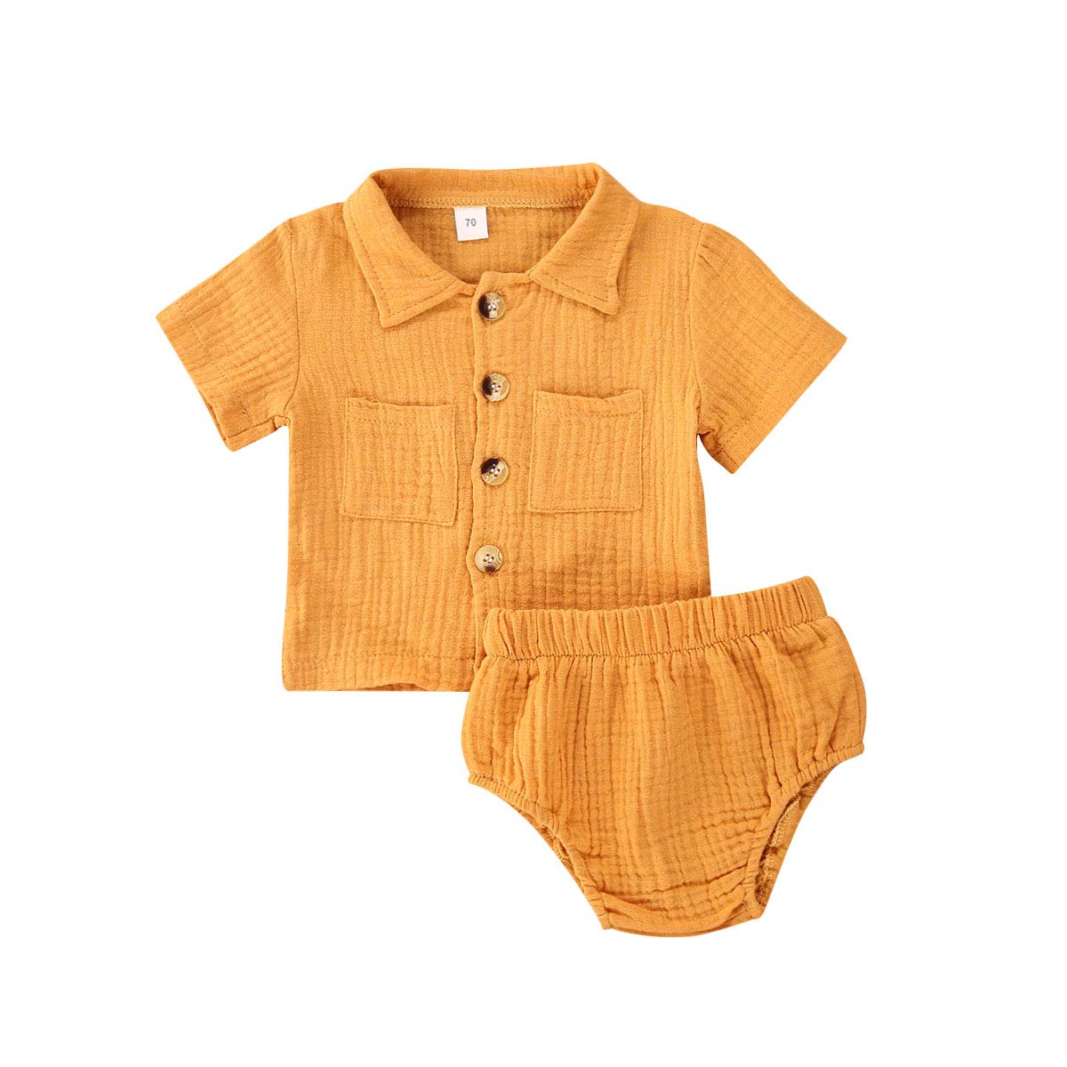Muasaaluxi Baby Girls & Boys Short Sleeve Button Down Shirts & Cotton Linen Shorts Set - 2Pcs Unisex Summer Outfits for Toddlers - Perfect for Playdates, Beach Trips & Family Photos