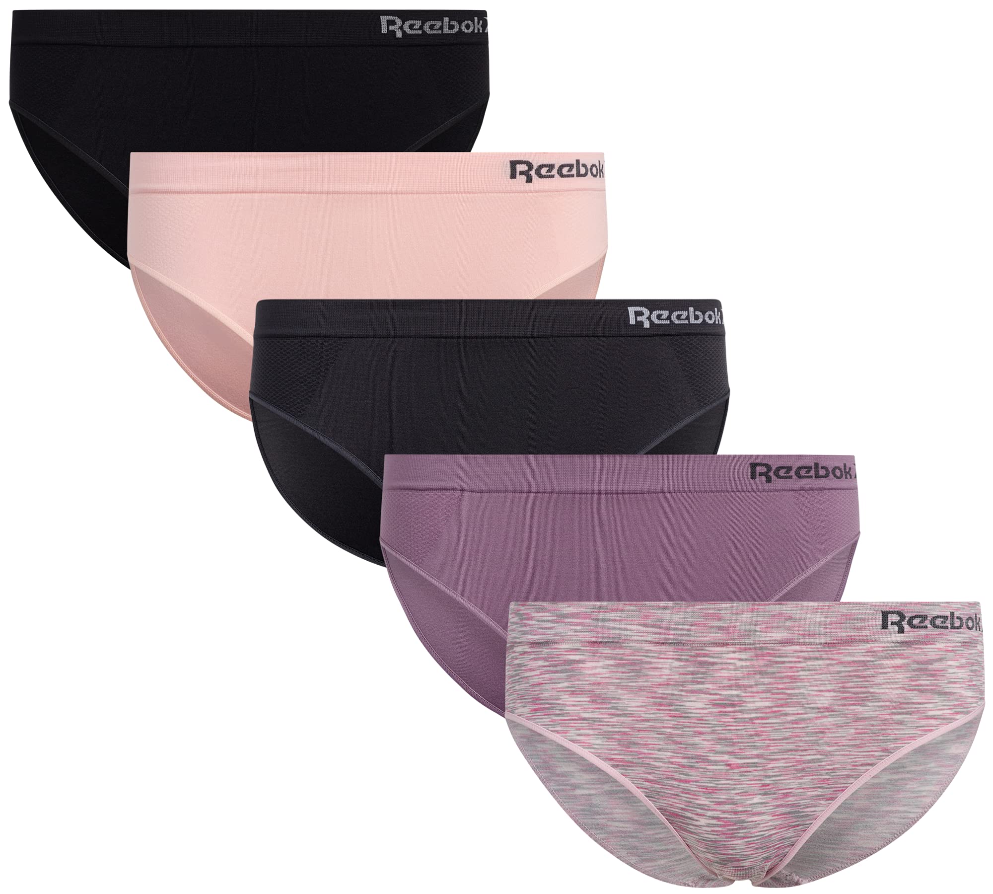 Reebok Women's Performance Seamless Bikini Underwear 5-Pack - Stretch Breathable Workout & Yoga Underwear for Women (S-XL) - Gym, Running, Daily Wear Comfort