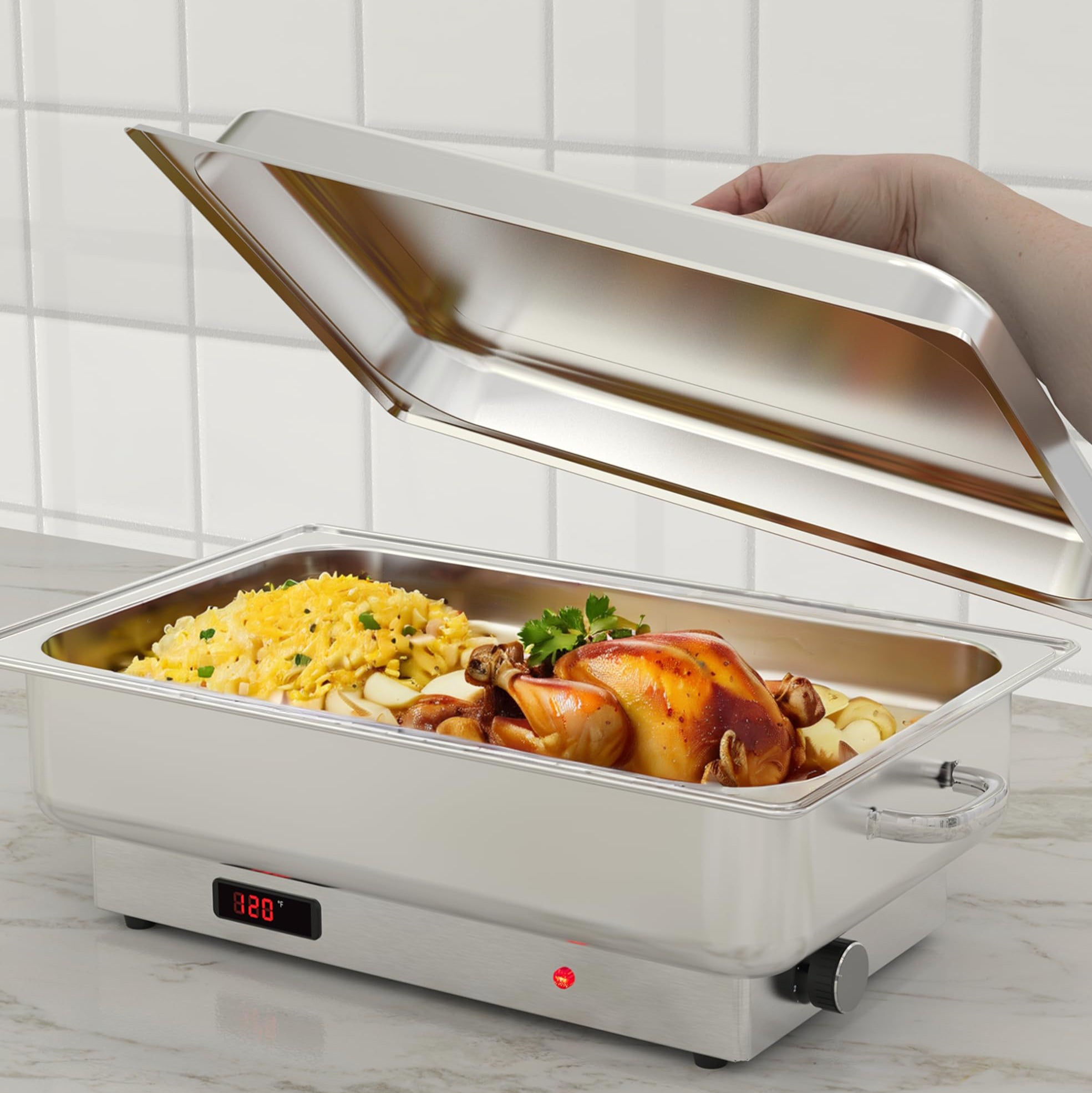 GARVEE 2 Pack Electric Chafing Dish Buffet Set - 9QT Stainless Steel Commercial Food Warmer with Temperature Control Display for Catering, Weddings, Parties, Restaurants & Buffets - Keep Food Warm for Hours
