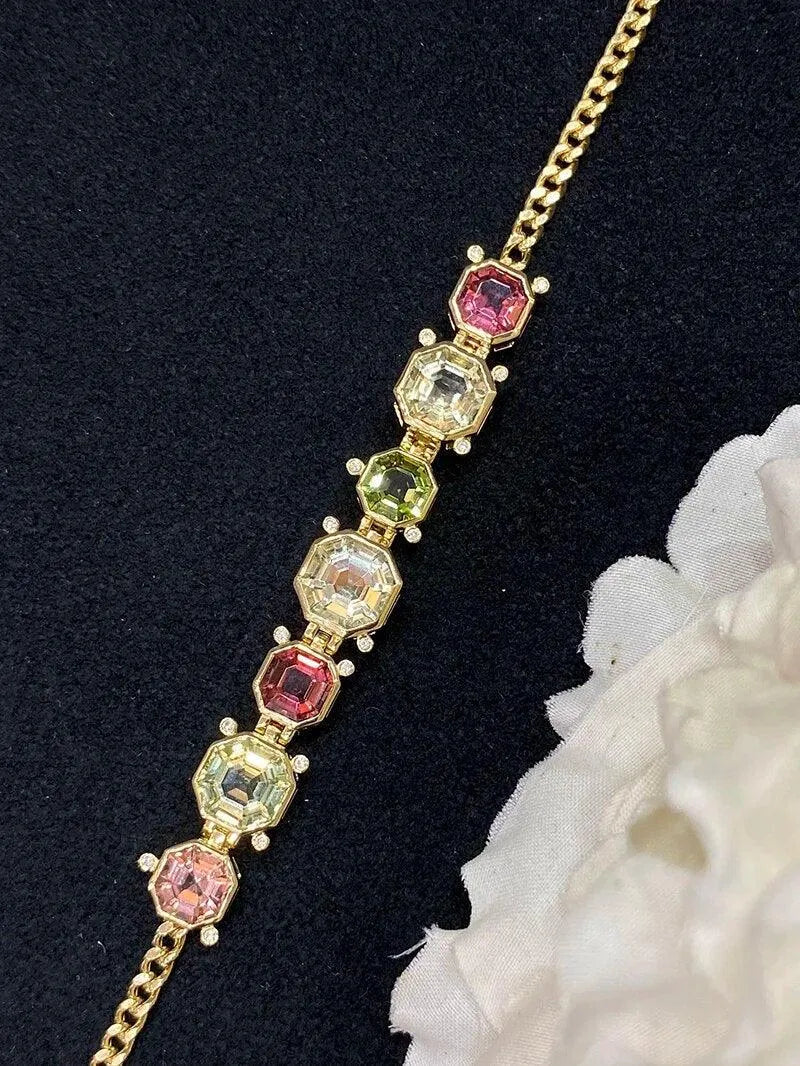 18K Yellow Gold Bracelet with Real Natural Tourmaline - Luxury Gemstone Jewelry for Women - Perfect for Weddings, Parties & Special Occasions