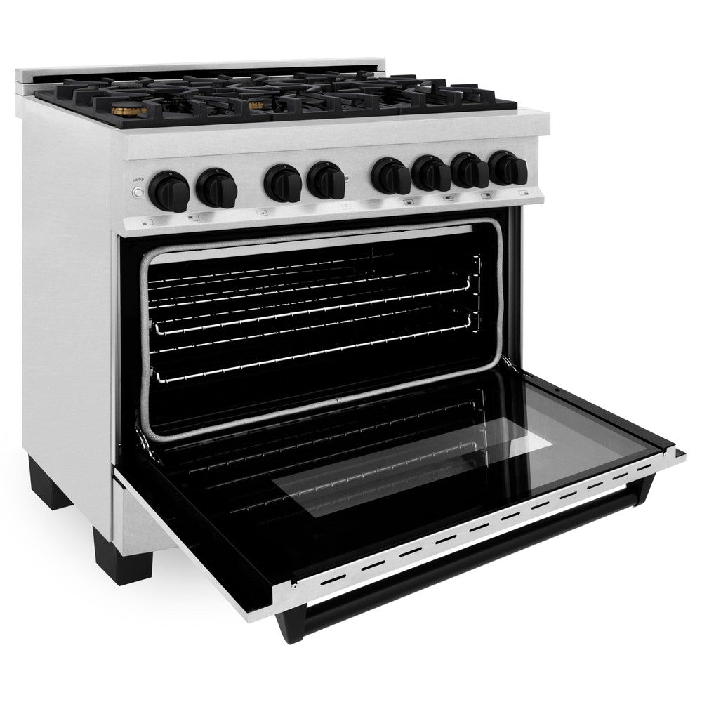 ZLINE Autograph Edition 36-inch Dual Fuel Range - 4.6 cu.ft Gas Cooktop with 6 Burners & Electric Convection Oven - Satin Stainless Steel with Matte Black Accents (RASZ SN 36 MB) - Perfect for Modern Kitchens & Professional Cooking
