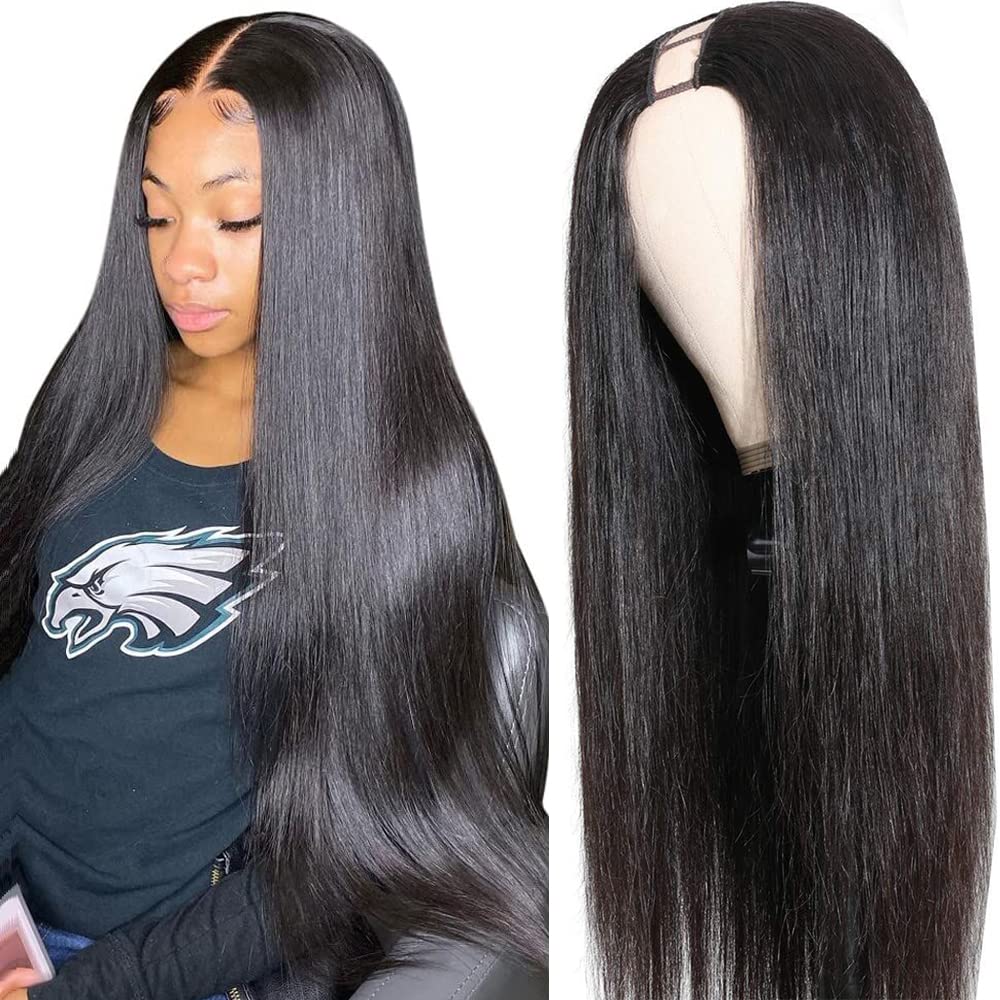 26 Inch U Part Human Hair Wigs for Black Women - Straight Brazilian Virgin Hair Wig | Glueless, 180% Density, Beginner Friendly, Unprocessed | Perfect for Daily Wear, Parties & Special Occasions