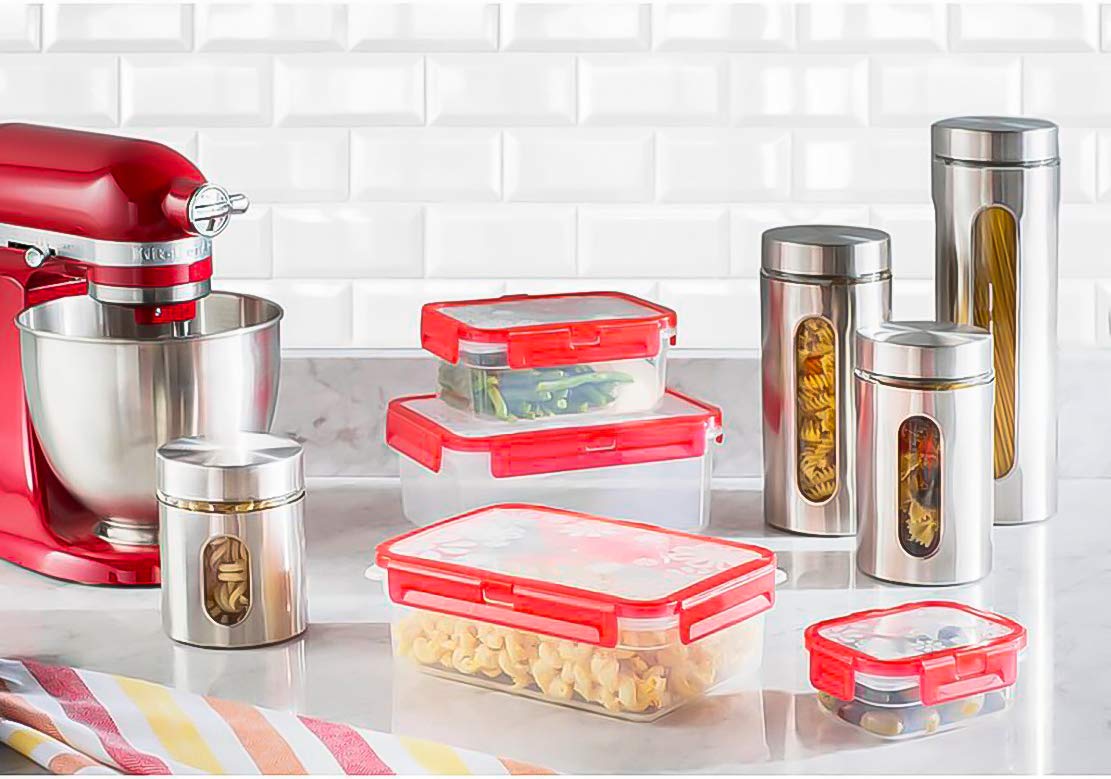 Premium 4-Piece Stainless Steel Food Storage Canister Set with Glass Window & Airtight Lids - Kitchen Countertop Pantry Organization for Coffee, Flour, Rice, Pasta, Spices & Herbs - Ideal for Baking, Cooking & Home Kitchen Storage