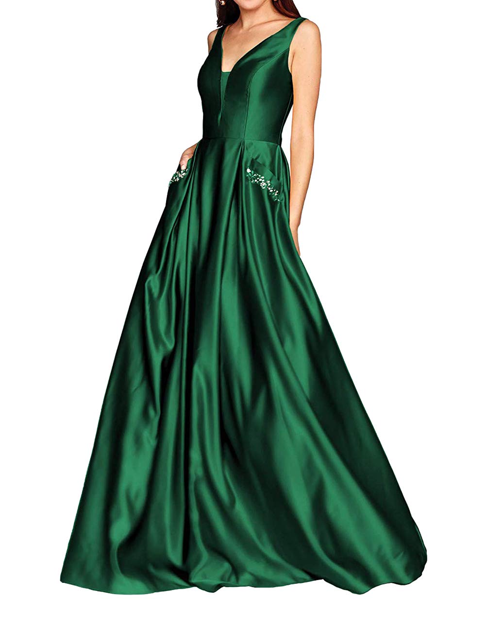 JAEDEN Long Prom Dresses for Women - Elegant V-Neck Sleeveless Formal Evening Gowns with Pockets | Perfect for Homecoming, Ball, Wedding Guest & Special Occasions