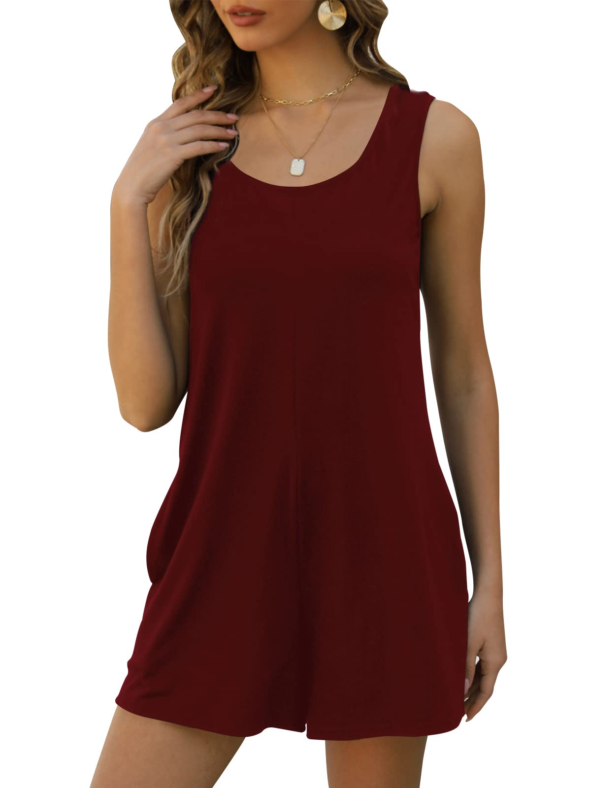 Women's Summer Casual Loose Tank Romper - Sleeveless Crewneck Jumpsuit Shorts with Pockets | Comfortable Outfit for Beach, Vacation & Outdoor Activities 2025