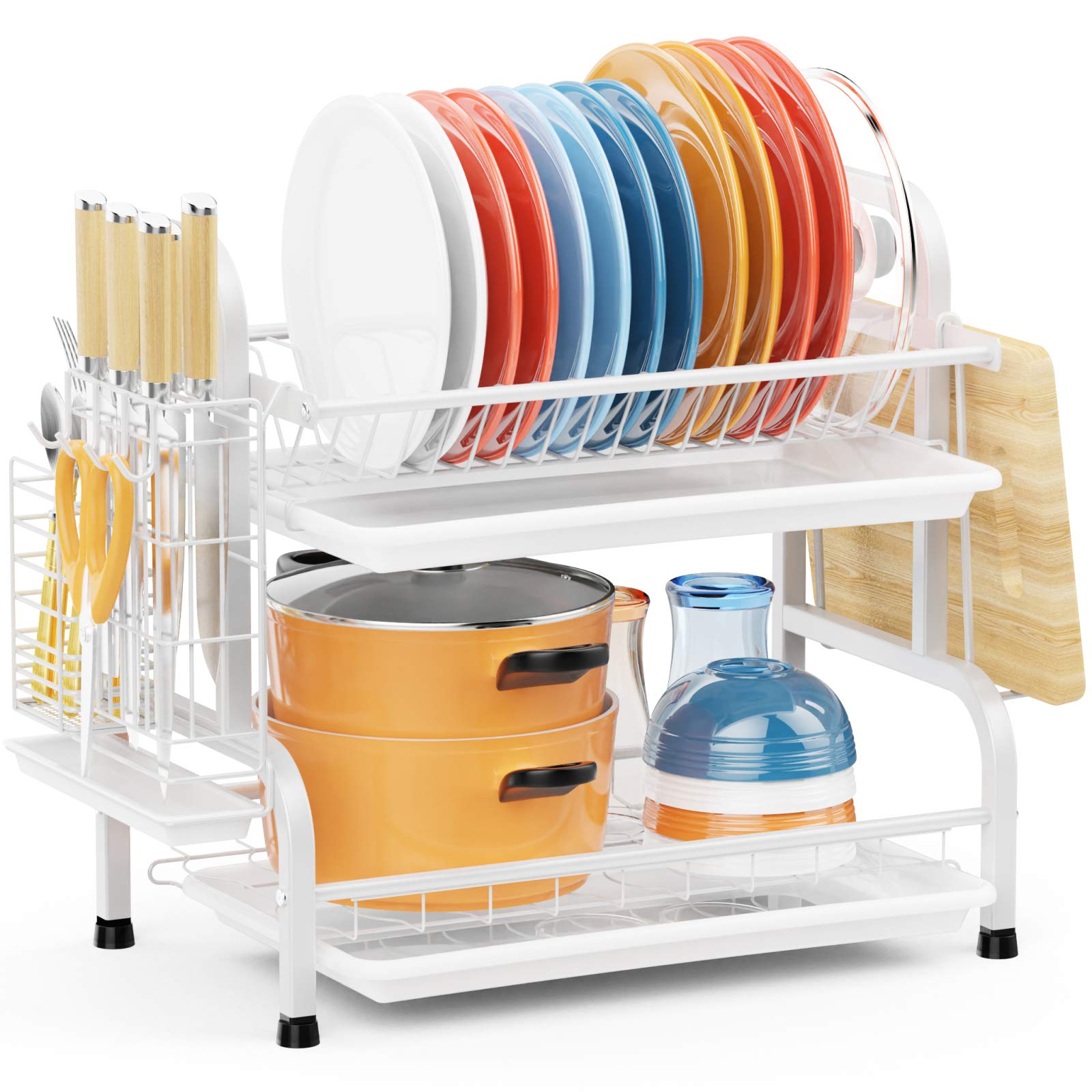 iSPECLE 2-Tier Stainless Steel Dish Drying Rack with Utensil Holder & Cutting Board Storage | Premium 304 Steel Kitchen Counter Organizer | Space-Saving Dish Drainer for Small Kitchens & Apartments