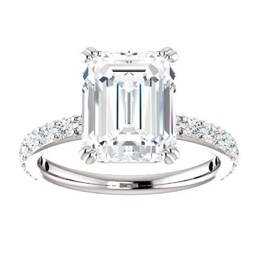 JEWELERYIUM Custom Emerald Cut 4.00Ct Moissanite Diamond Ring in 925 Sterling Silver - Colorless Brilliant Engagement Ring & Wedding Gift for Her | Perfect for Proposals, Anniversaries & Special Occasions
