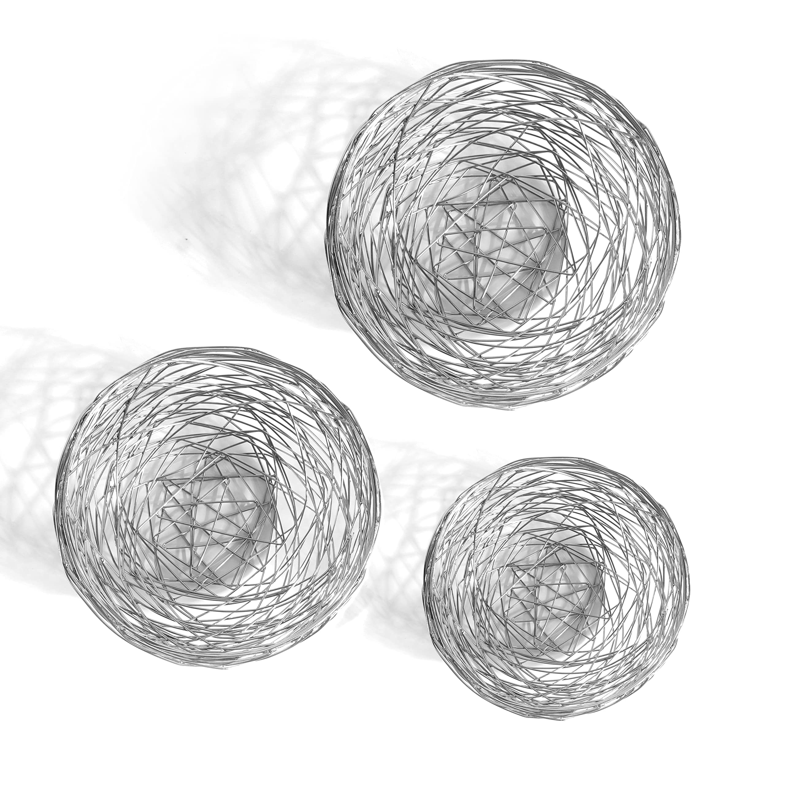 Alpha Living Home 3-Piece Shiny Silver Metal Fruit Basket Set for Kitchen Counter - Decorative Vegetable & Fruit Holder Bowl for Dining Table, Pantry, and Home Decor | Perfect for Organizing Fruits, Veggies, and Displaying as Centerpiece