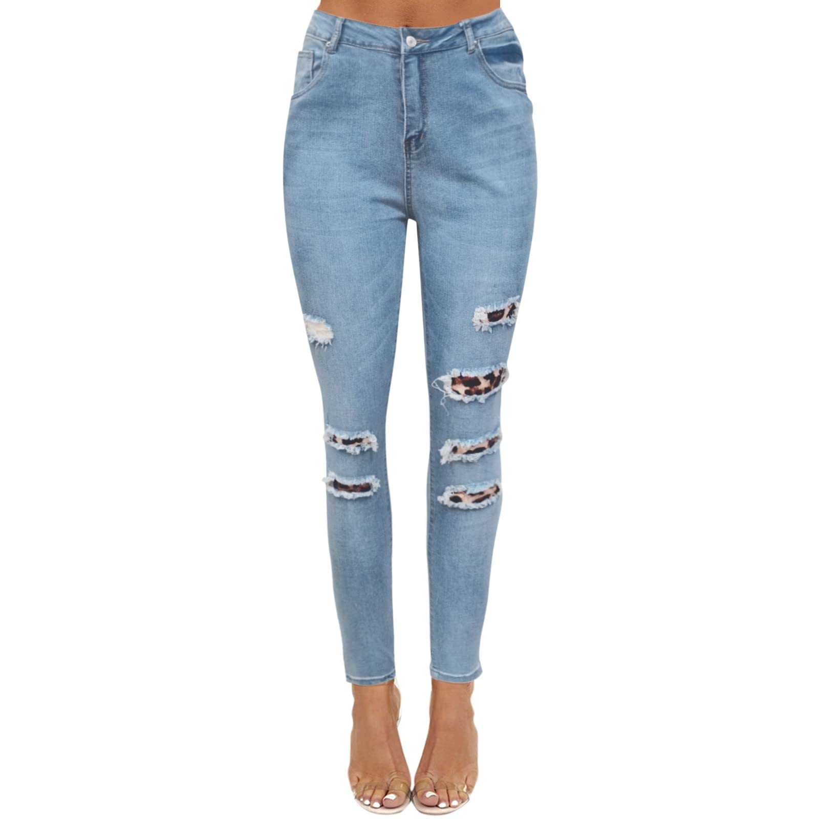 Women's Leopard Print Skinny Jeans with Pockets - Stretchy Denim Pants for Everyday Wear | Office, Casual Outfits & Night Out