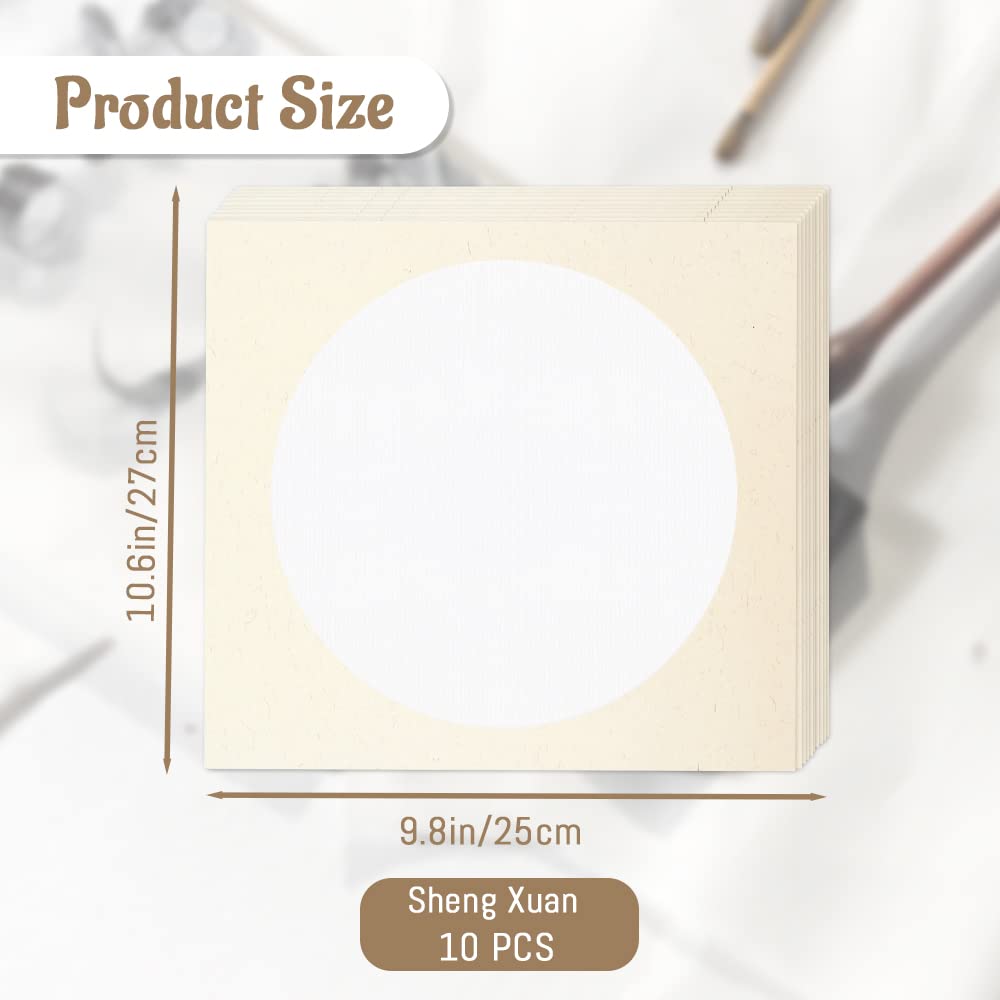 10 Sheets Soft Shikishi Paper - Premium Pre-Mounted Xuan Paper for Chinese Calligraphy & Sumie Painting | Blank Round Rice Paper for DIY Crafts, Graffiti & Wall Art Decoration (Sheng Xuan A) | Perfect for Traditional Art, Home Decor & Creative Projects
