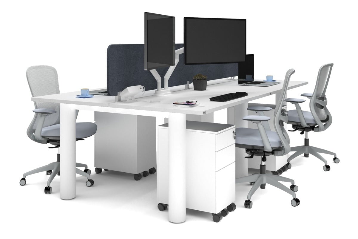Quadro Cylinder Leg 4-Person Office Workstation Desk [1200L x 700W] - Modern Collaborative Workspace Solution for Team Projects & Office Meetings