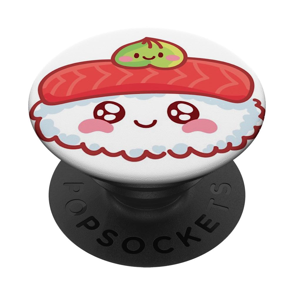 Adorable Kawaii Blushing Tuna Sushi Roll White PopSockets Standard PopGrip - Swappable Phone Grip & Stand for iPhone, Samsung, Smartphones - Perfect for Anime Lovers, Sushi Fans & Cute Accessory Collectors