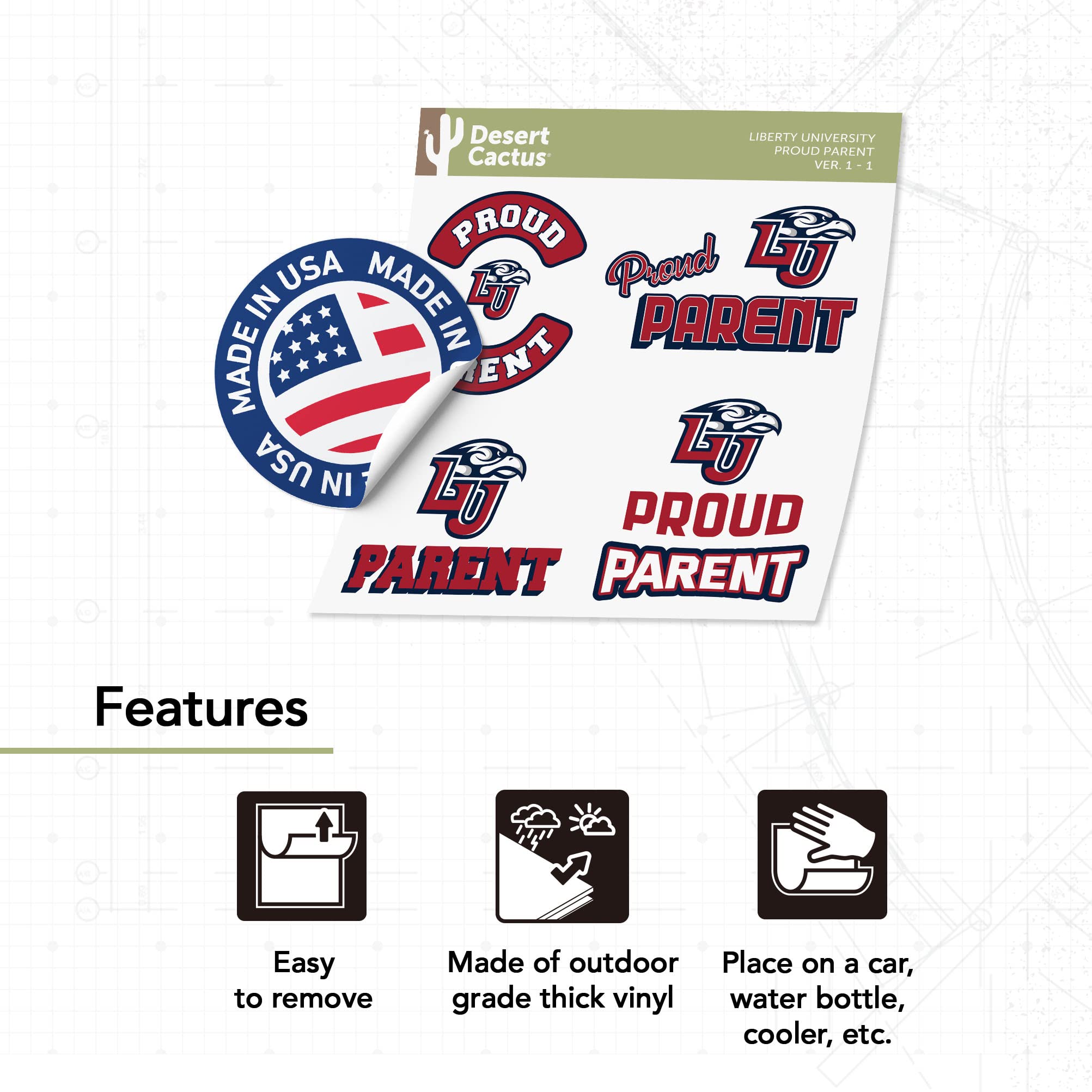 Desert Cactus Liberty University Vinyl Decal Stickers - Flames Design for Laptop, Water Bottle, Car & Scrapbook - Perfect for Proud Parents, Students & Alumni - Great for School Spirit, Gifts & Personalization