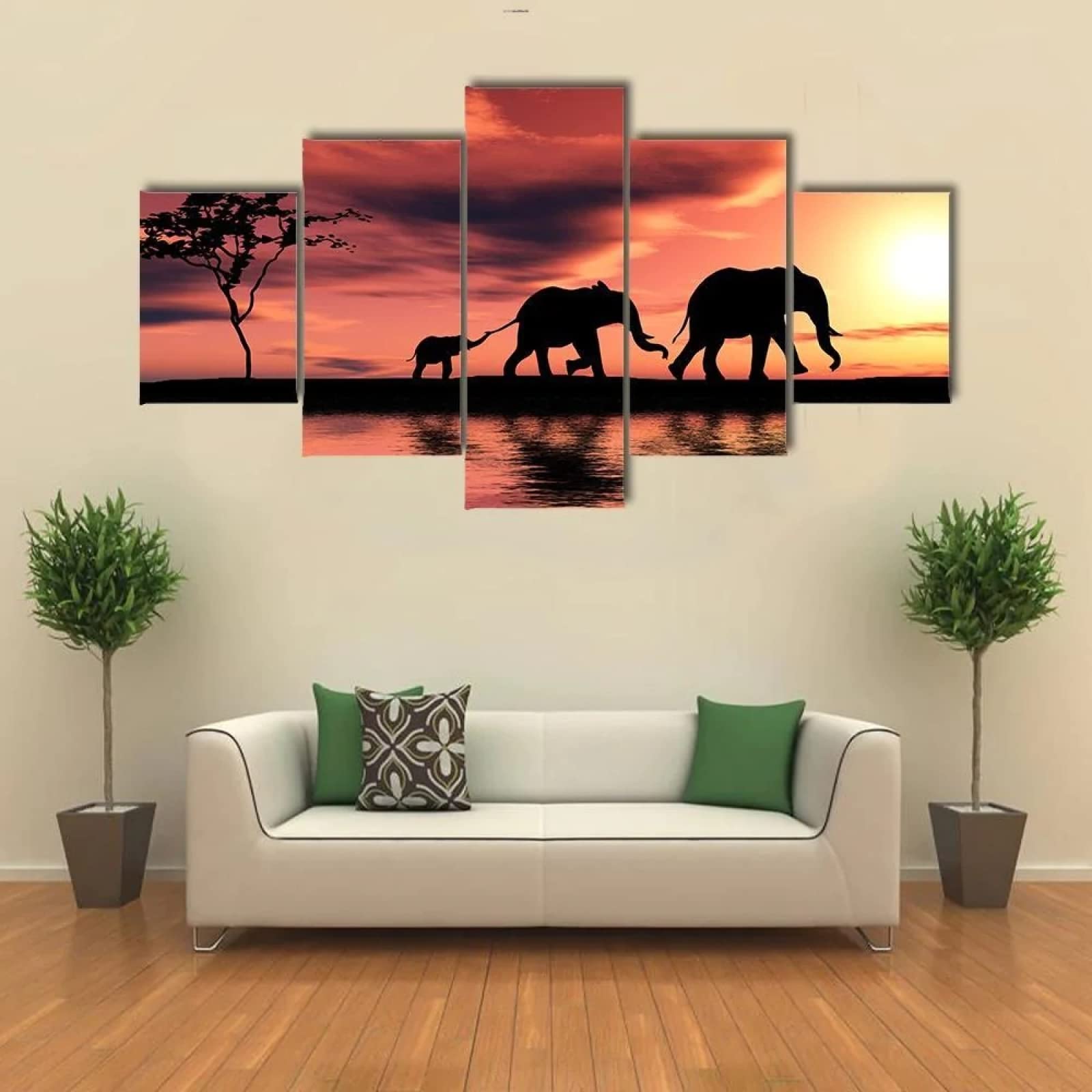 yicoming 5-Piece Elephant Family Silhouette Canvas Wall Art Set - Modern Home Decor Paintings for Living Room, Bedroom & Office - Perfect Gift Idea for Housewarming & Birthday
