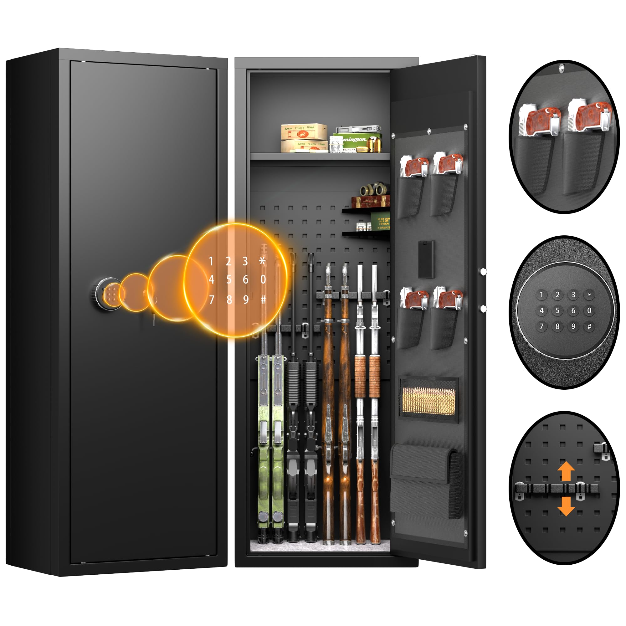 INTERGREAT 10-12 Biometric Rifle Gun Safe - Large Home Security Safe for Rifles, Pistols & Shotguns - Quick Access Keypad, LED Lights, 3 Adjustable Shelves & Pockets - Perfect for Bedroom, Closet or Garage Gun Storage
