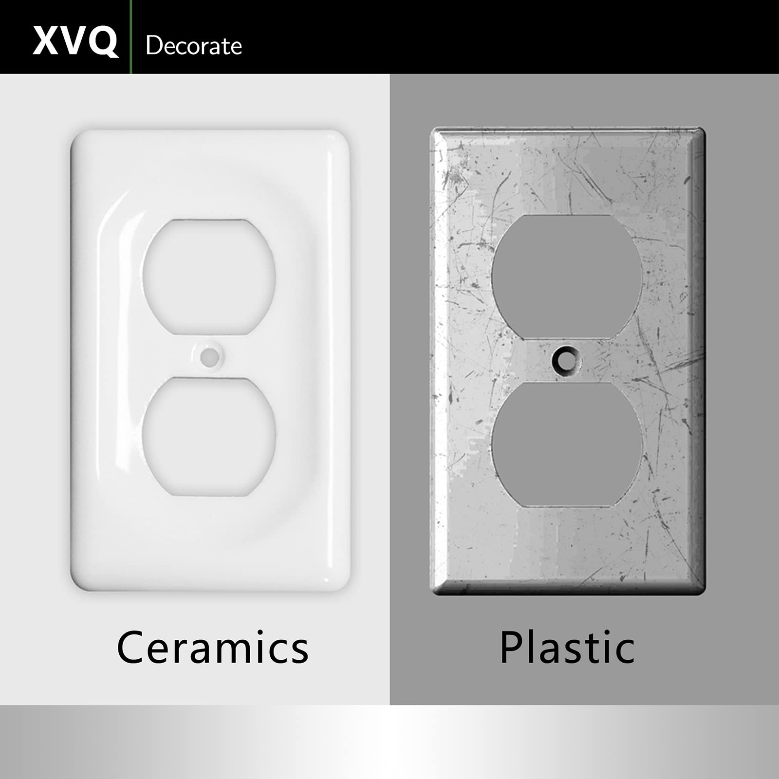 White Ceramic Switch Plate Covers - Quad Toggle Outlet Covers for Home Decor | Durable & Stylish Wall Plates for Living Room, Bedroom & Kitchen