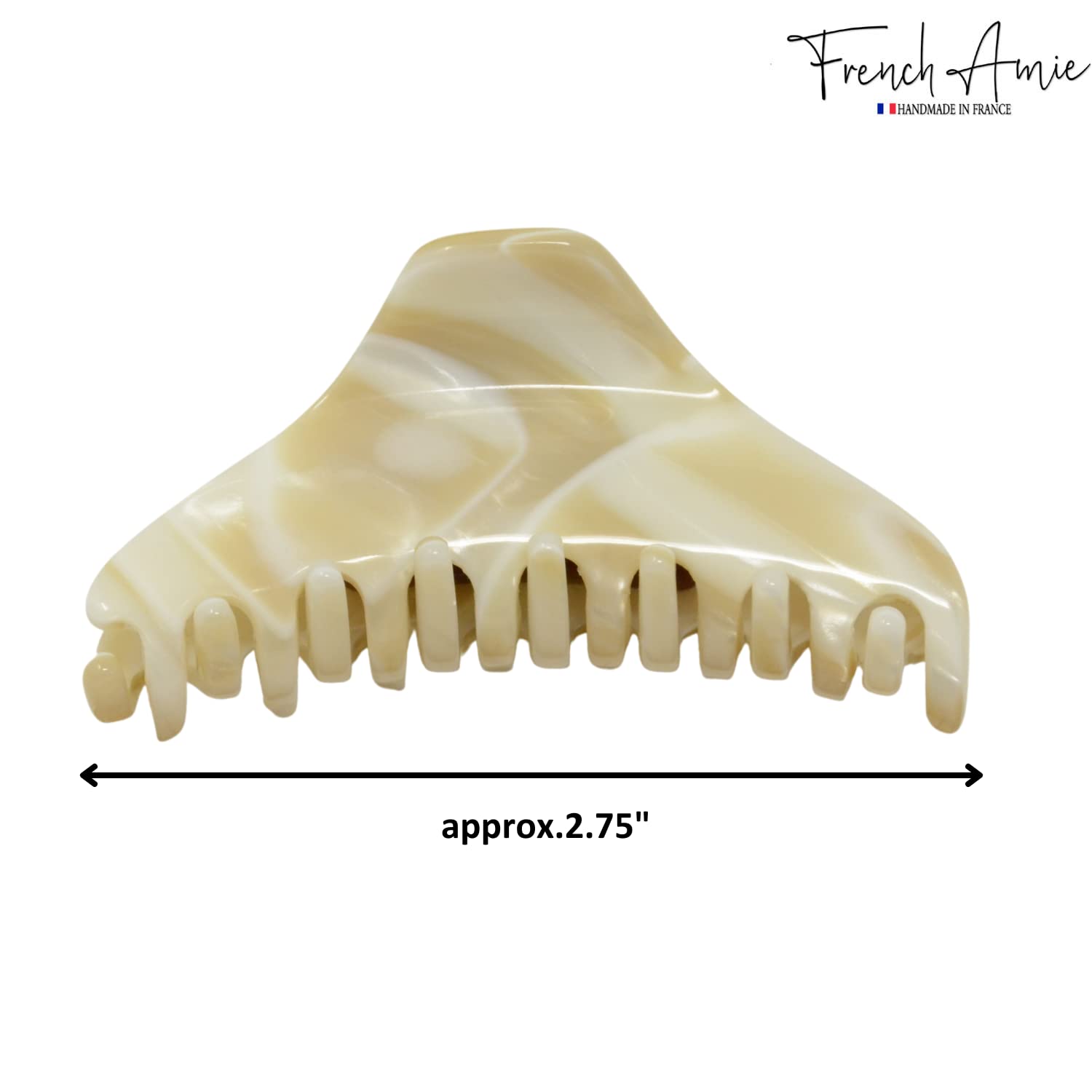 French Amie Director Thin & Narrow Ivory Handmade Celluloid Hair Claw Clip - Small Jaw Spring Clamp with Inner Teeth for Women's Updos, Ponytails & Half-Up Styles