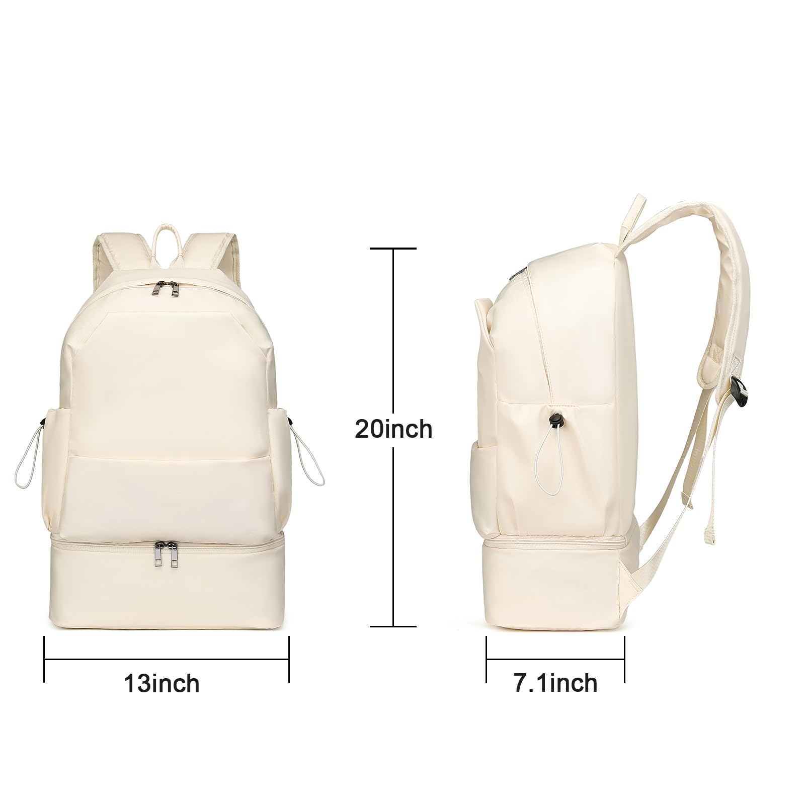 seyfocnia Women's Waterproof Gym Backpack with Shoe Compartment - Lightweight Sports Backpack for Travel, Workout & Daily Use - Casual Daypack for Women (Beige)