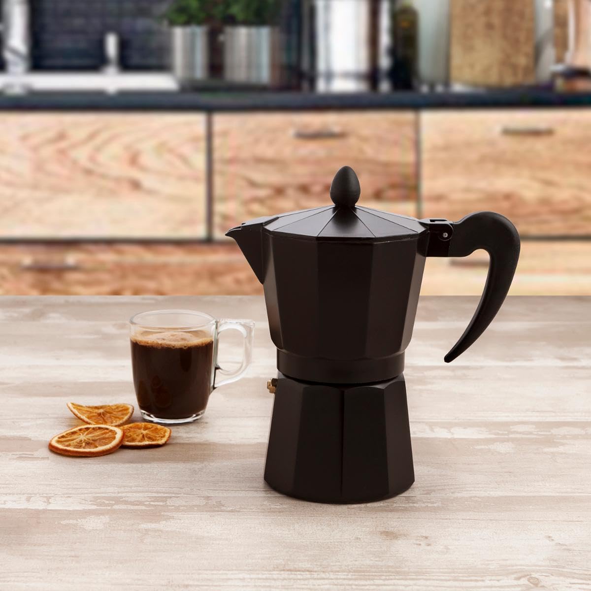 Quid CAFETERA 3 Cup Black Italian Stovetop Coffee Maker - Stainless Steel Moka Pot for Espresso, Perfect for Home & Office Use