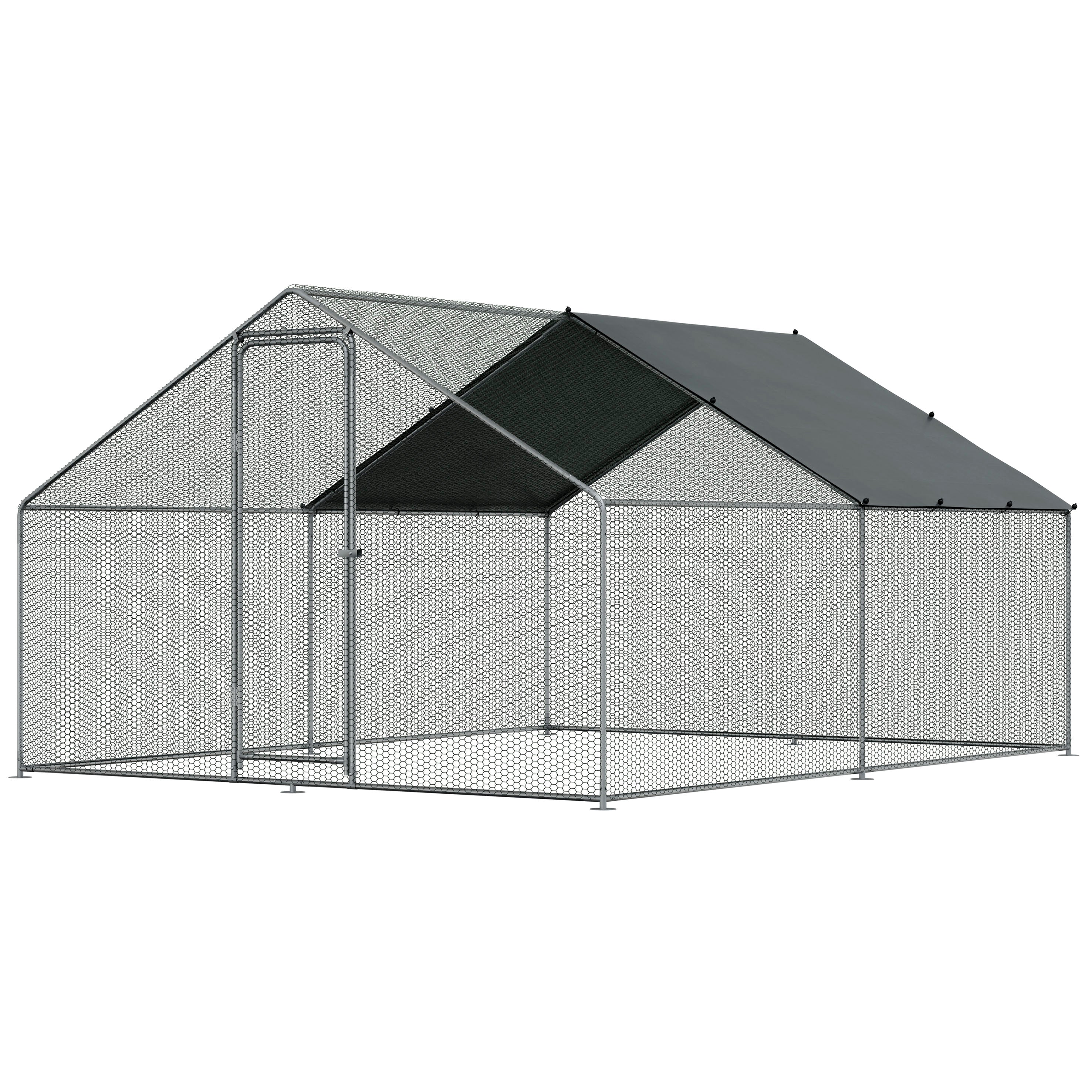 3x4m Galvanized Steel Walk-In Chicken Run with Solar Roof Cover & PVC Coated Wire - Durable Poultry Enclosure for Chickens, Ducks & Small Animals - Perfect for Backyard Farming, Coop Protection & Free-Range Safety