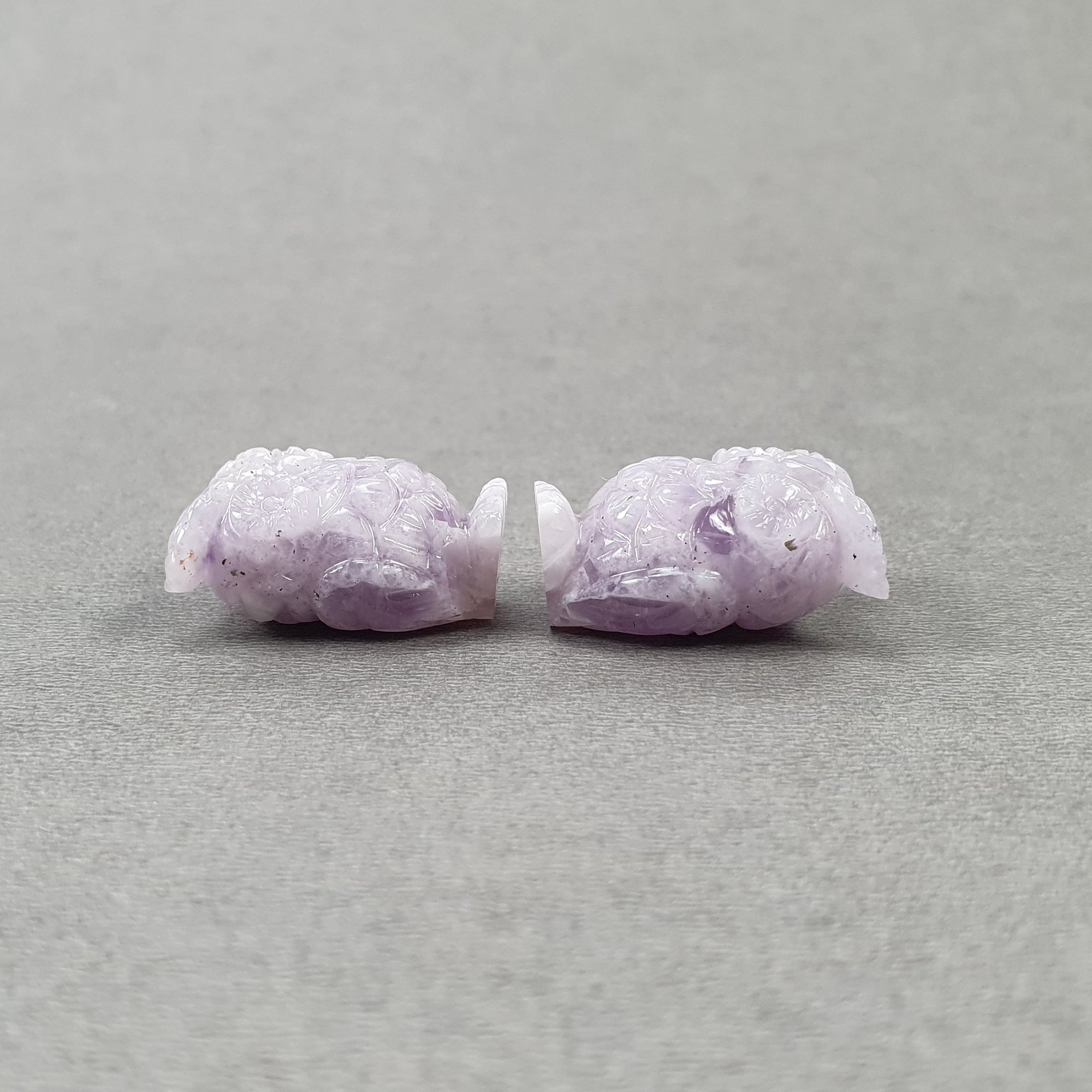 Natural Untreated Purple Amethyst Owl Sculpture - 66.50cts Hand Carved Gemstone Pair (24x16mm) | Spiritual Decor, Crystal Healing, Feng Shui Gift, Meditation Altar Piece