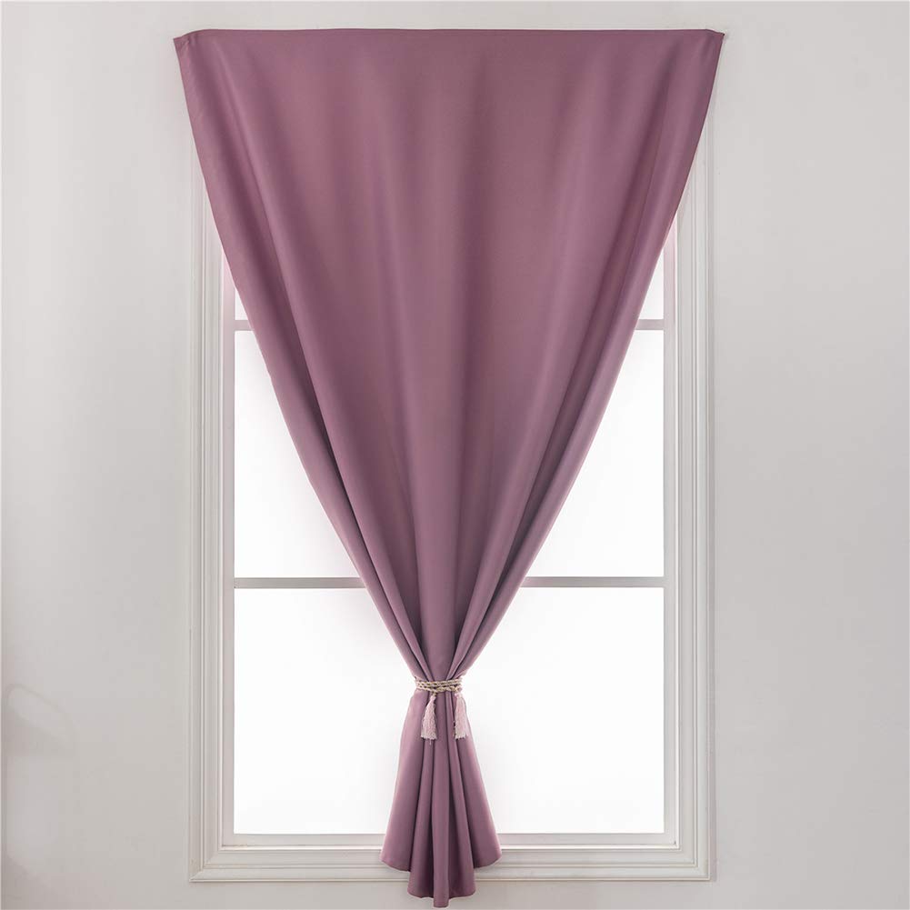 BOYOUTH Solid Color No-Hole Hook & Loop Fastener Blackout Curtains - 35 x 59 Inches, Purple, 1 Panel for Bedroom, Living Room, Study | Perfect for Small Windows, Light Blocking & Privacy Protection
