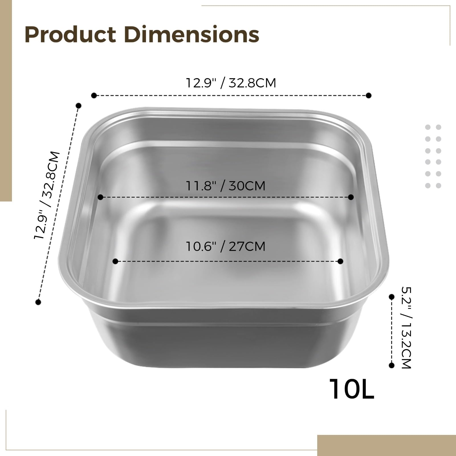 Yeesport Stainless Steel Dish Tub - Large Square Kitchen Sink Basin for Washing Vegetables, Dishes & Multi-Purpose Use | Durable & Rust-Proof Dishpan for Home & Commercial Kitchens | Perfect for Meal Prep, Cleaning Produce & Organizing Sink Area